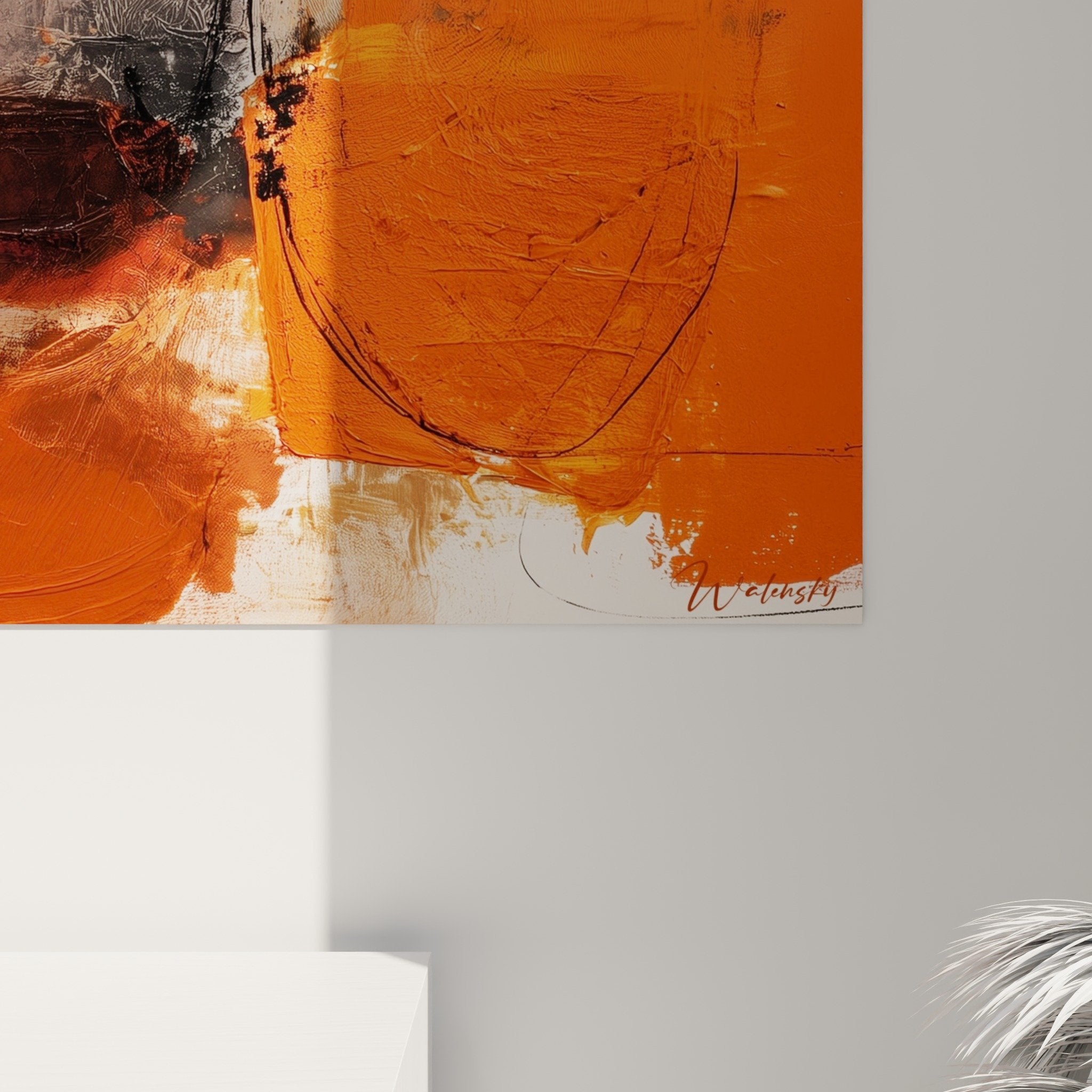 Abstract orange gray feng shui south fire wall art hanging interior decoration overview