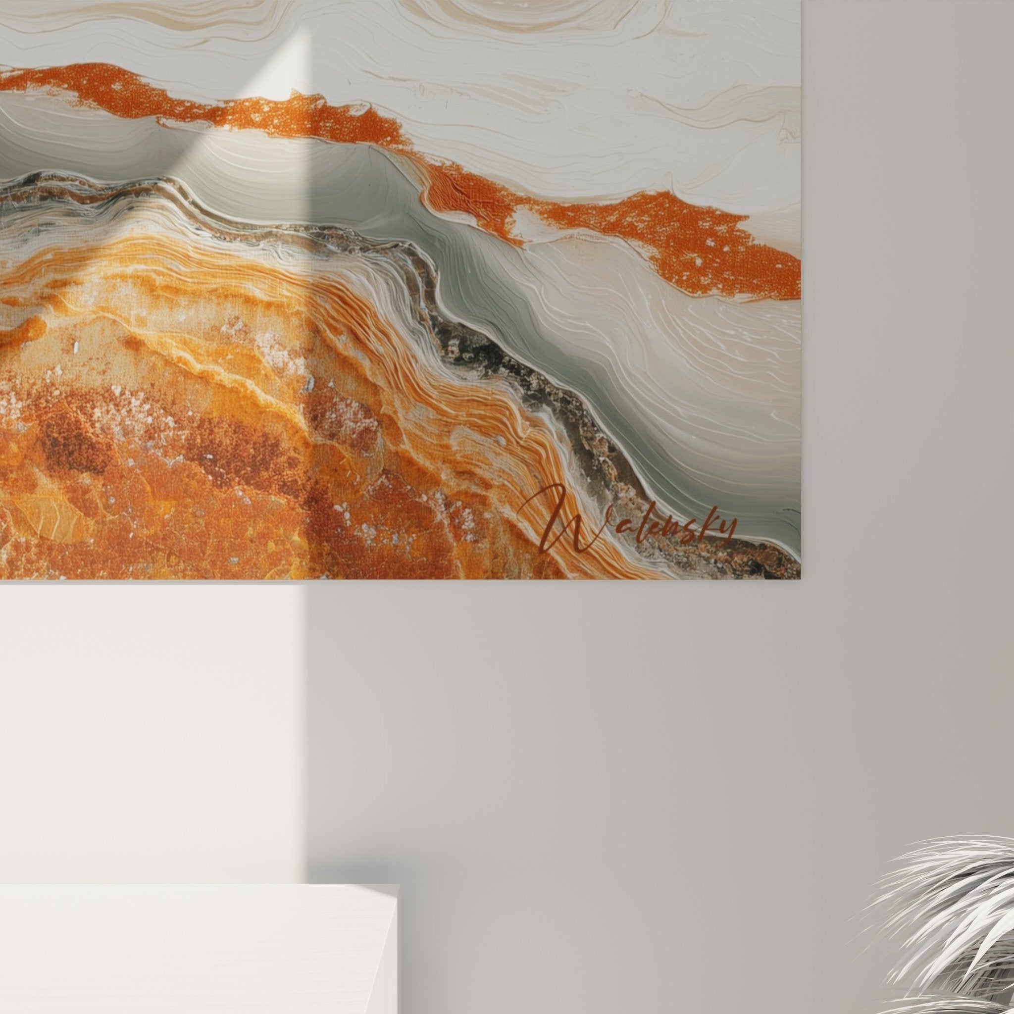 abstract orange earth painting full view living room feng shui northeast earth modern decoration