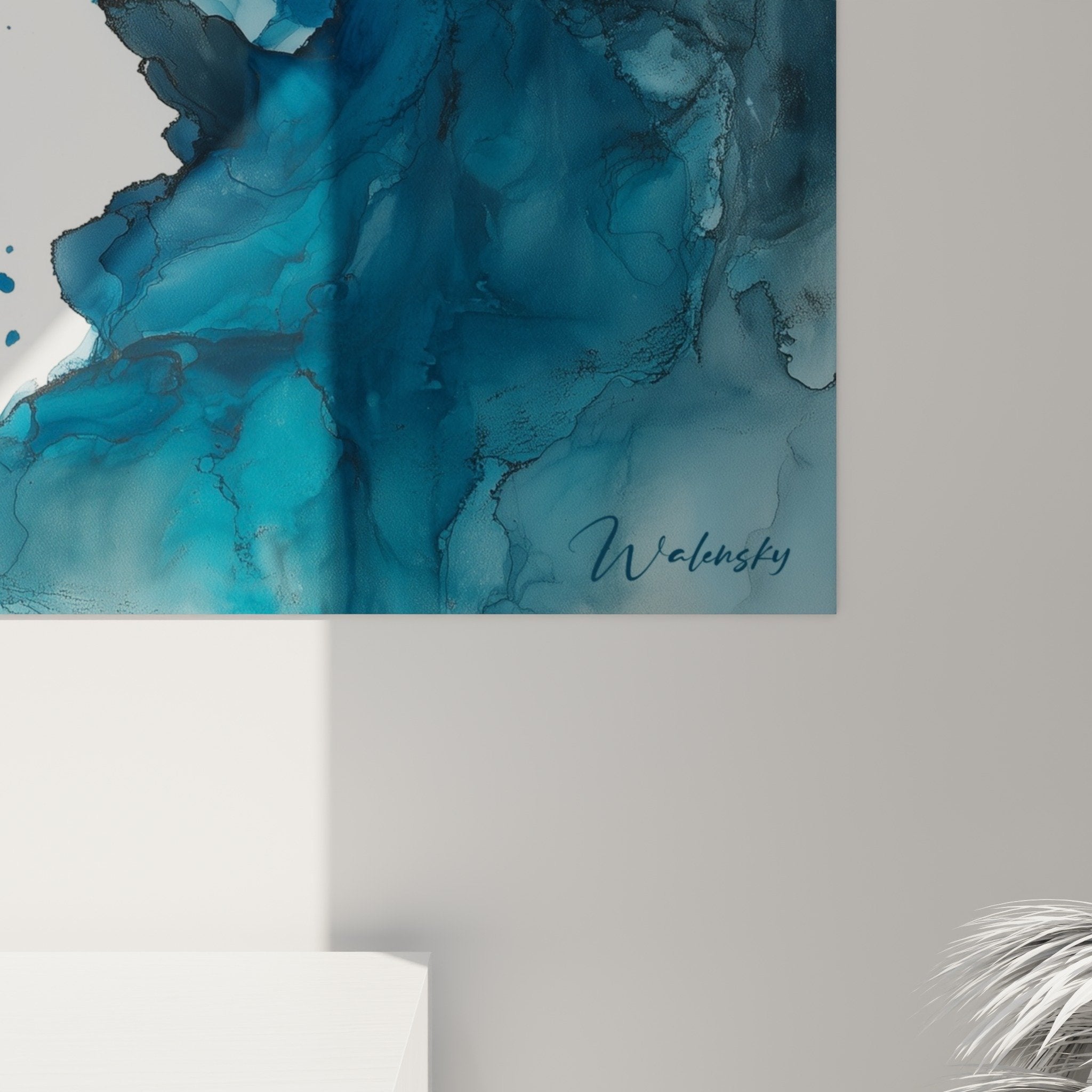 vue ensemble tableau pagode brumes bleues decoration interieur style oriental zen