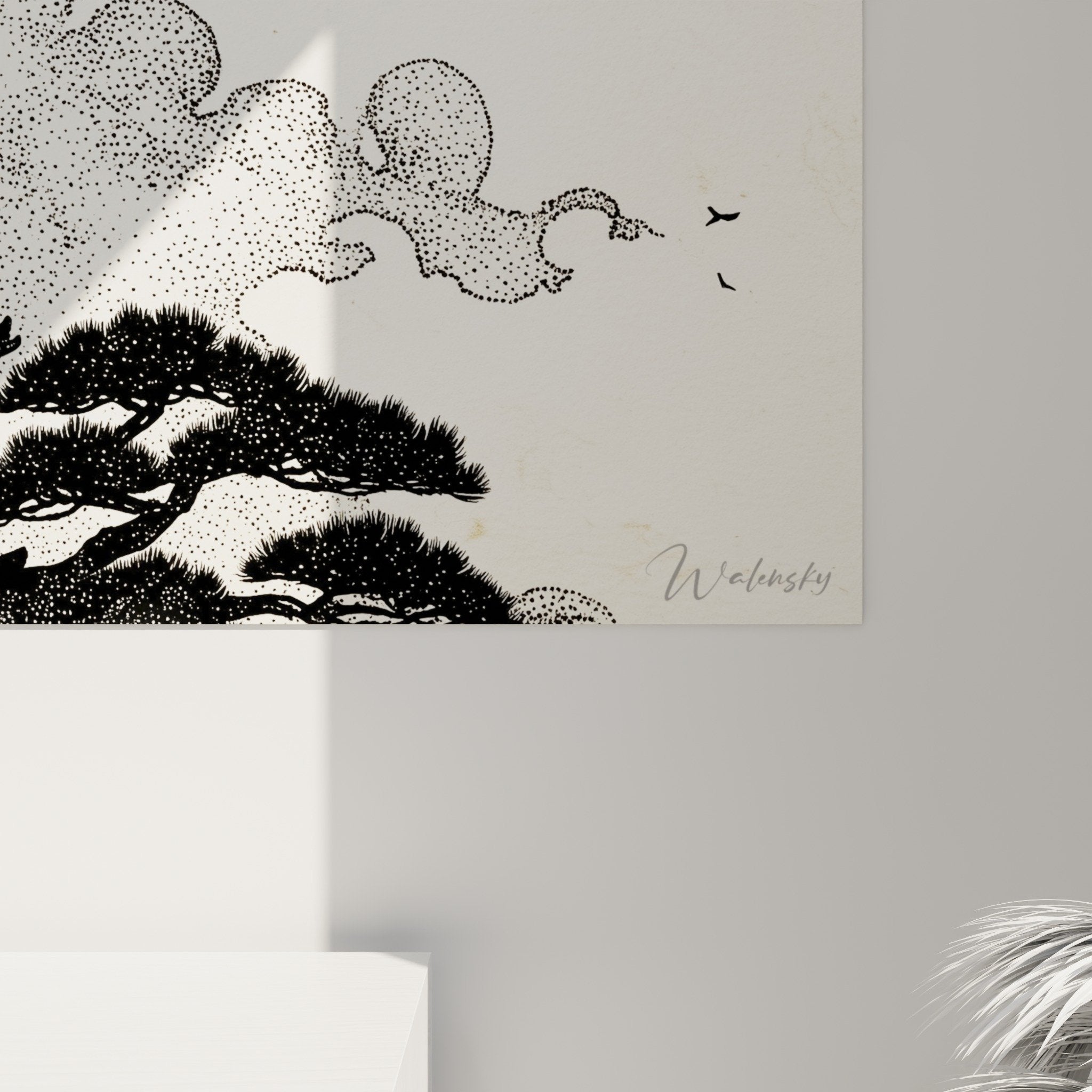 Vue ensemble tableau pagode japonaise decoration murale zen art asiatique noir blanc