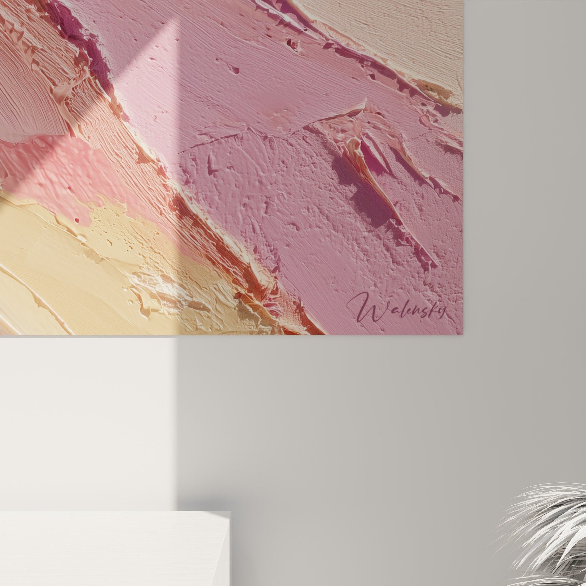 Vue ensemble tableau panoramique abstrait nuances roses oranges decoration feng shui sud-ouest