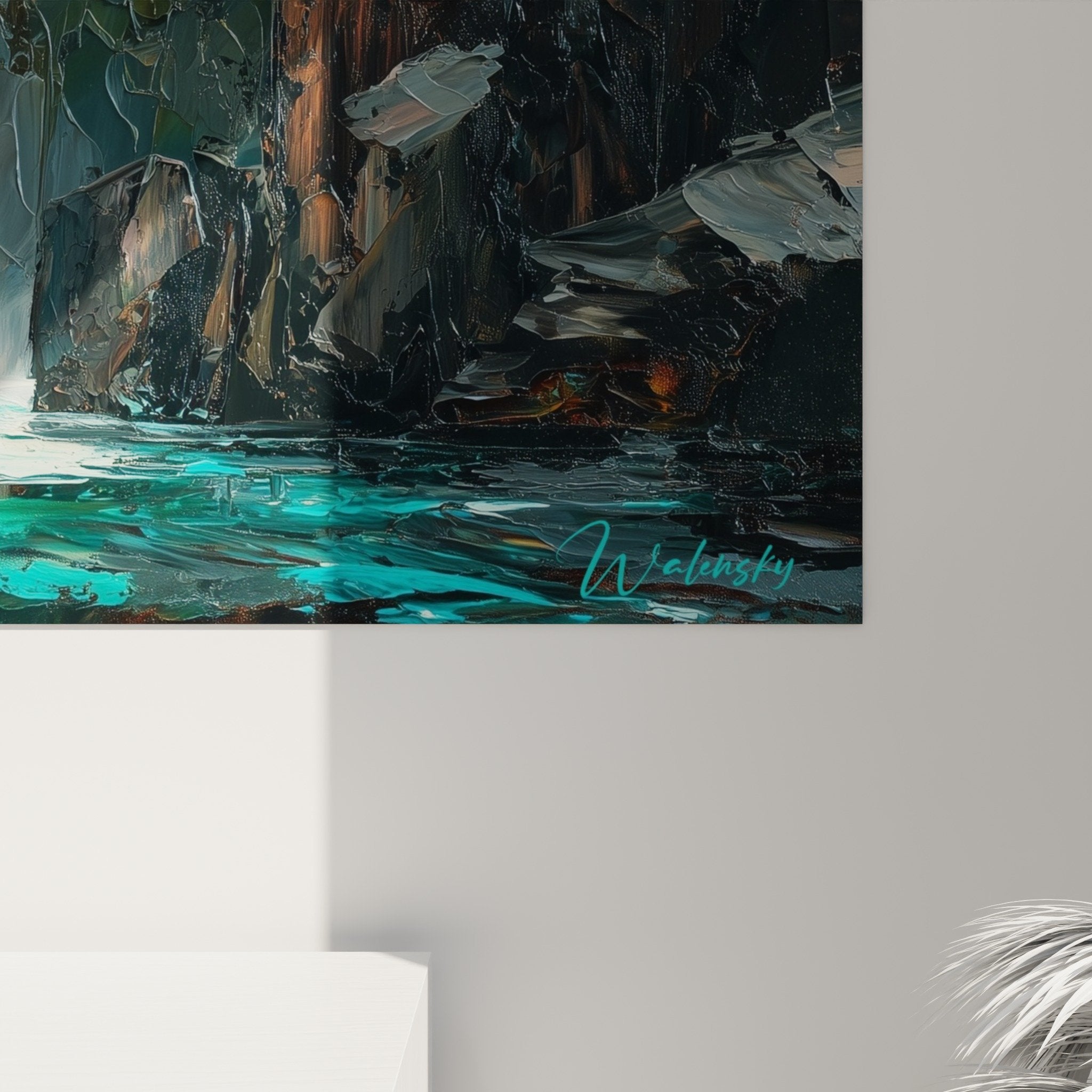 Vue ensemble tableau paysage cascade naturelle decoration murale feng shui harmonieuse element eau