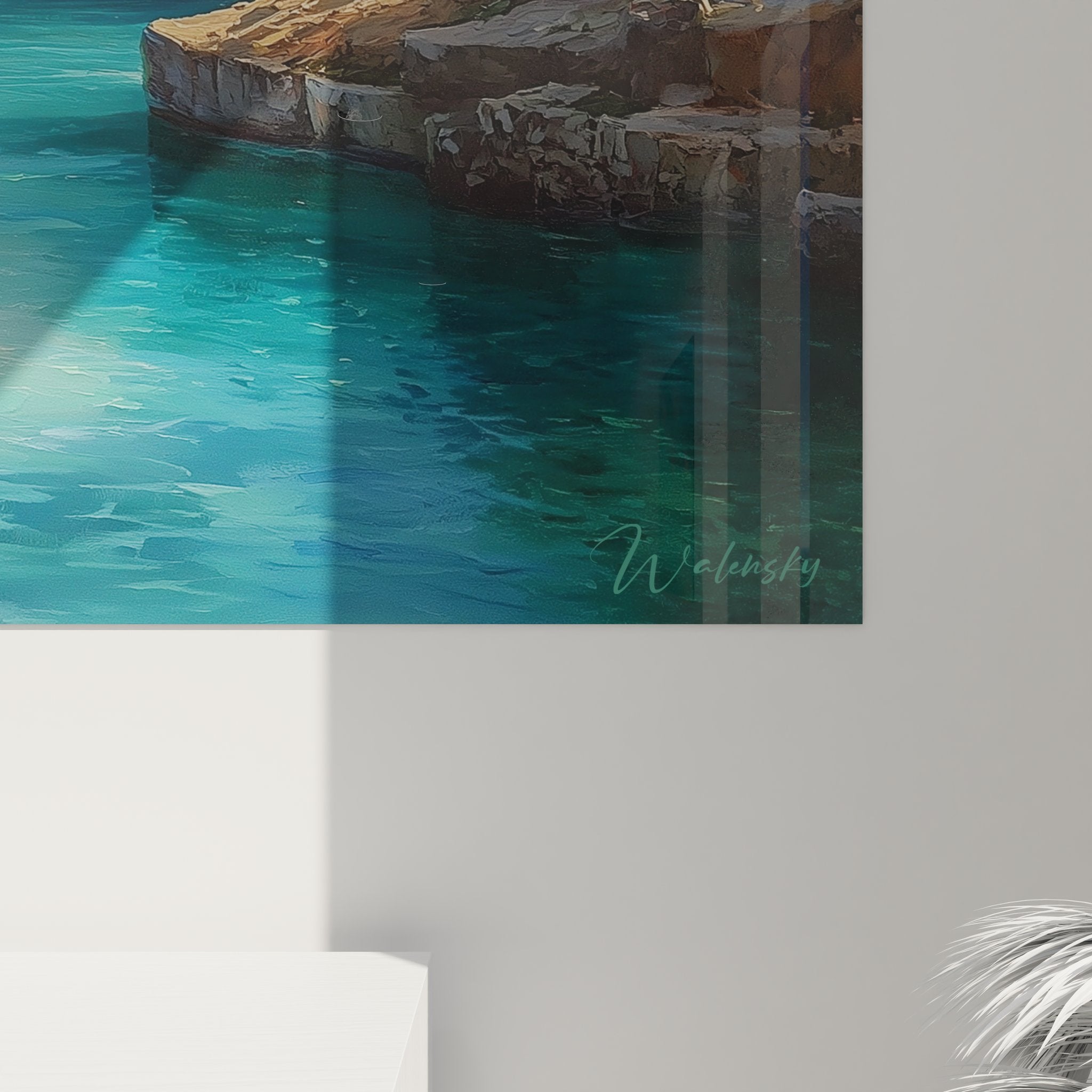 Vue ensemble tableau paysage lac montagne turquoise - œuvre art mural nature sommets glaciers