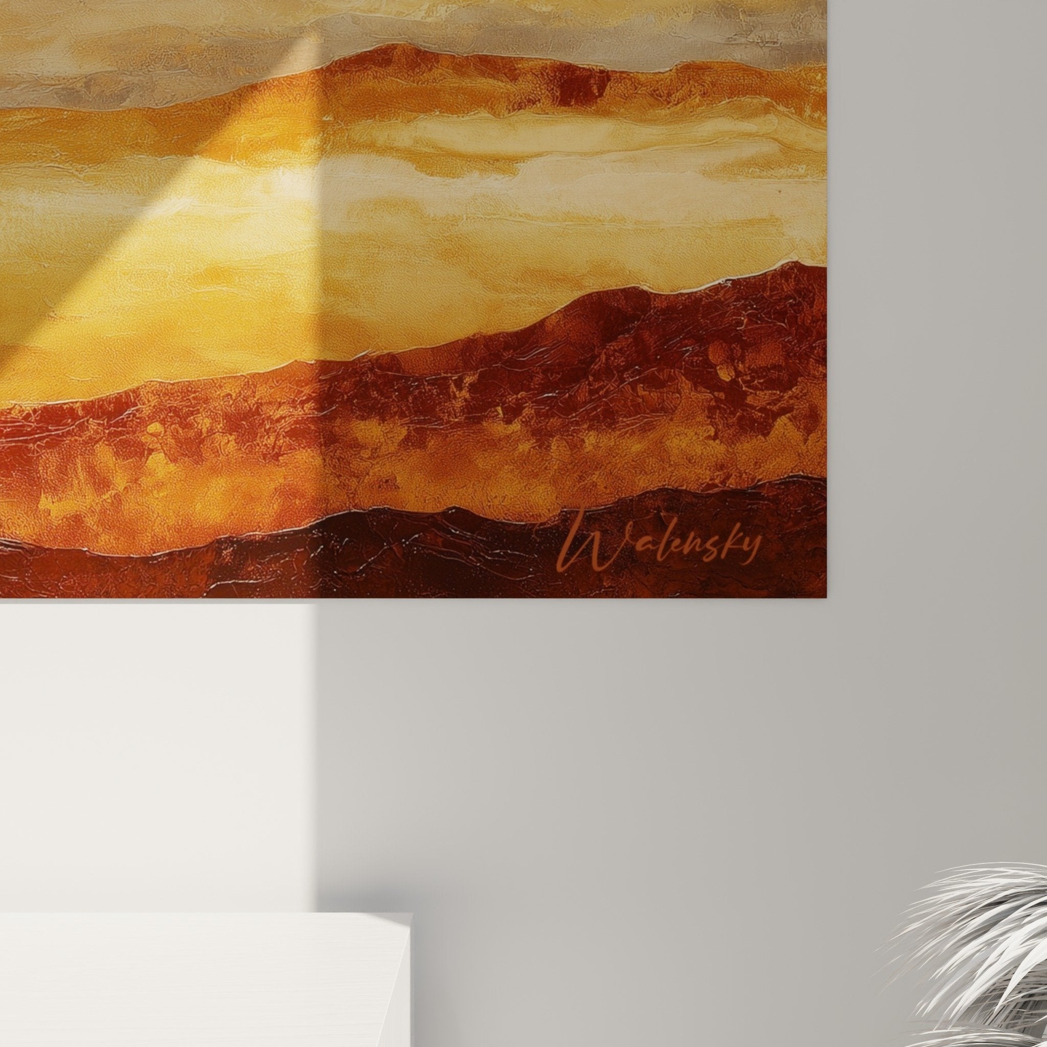 Vue ensemble tableau paysage montagneux tons terreux feng shui centre terre