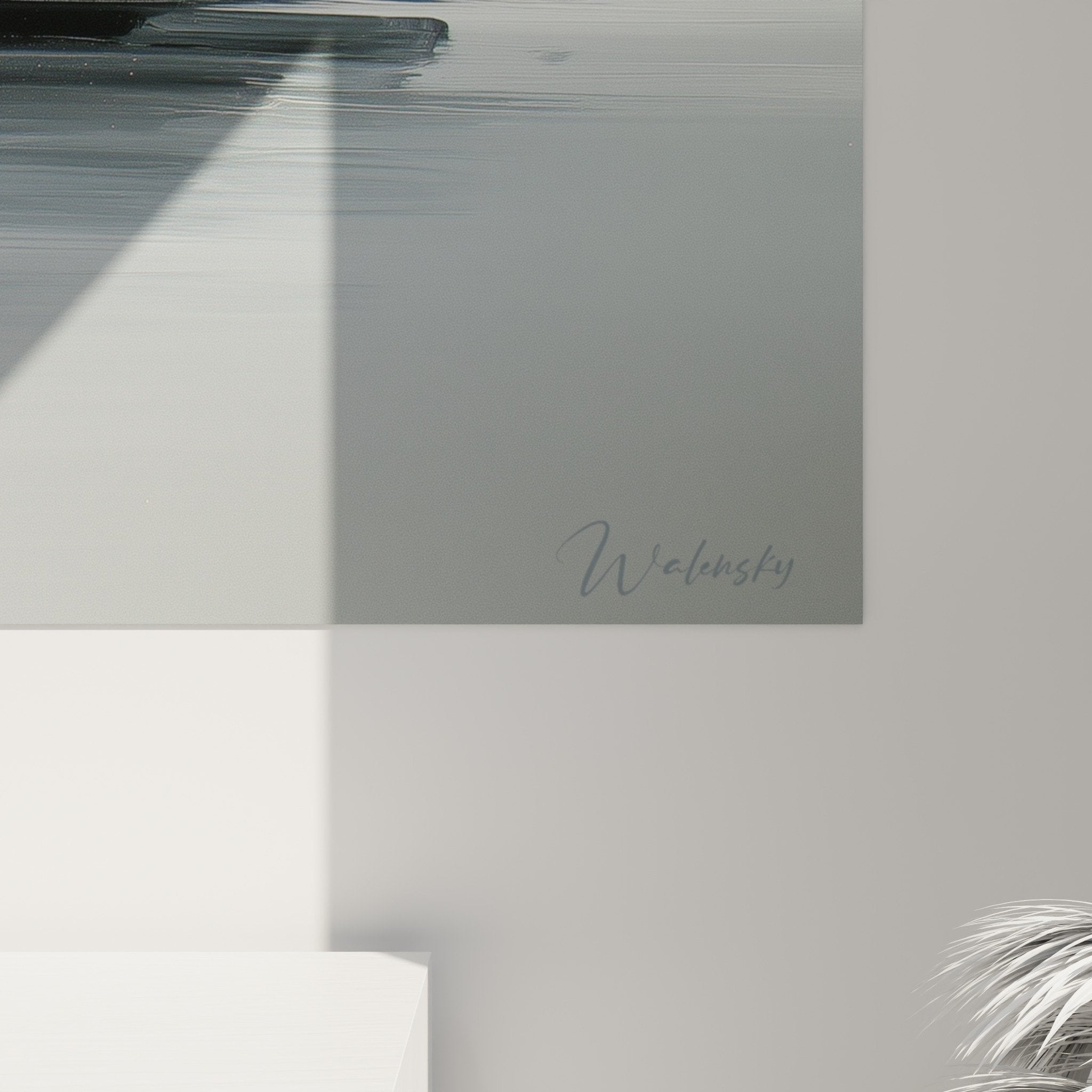 Vue ensemble tableau paysage urbain abstrait gris blanc reflets miroir feng shui ouest metal