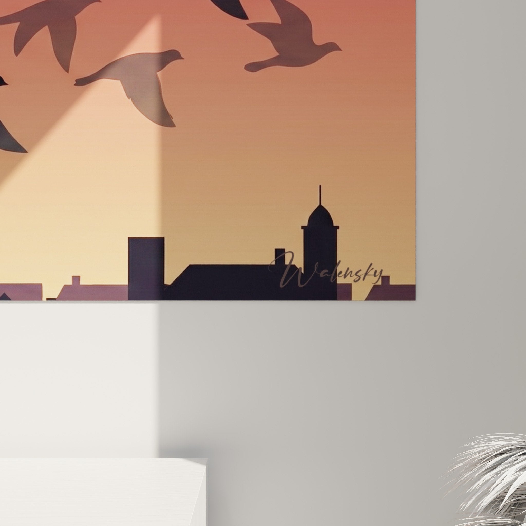 Overview pigeons twilight orange purple painting modern interior decoration