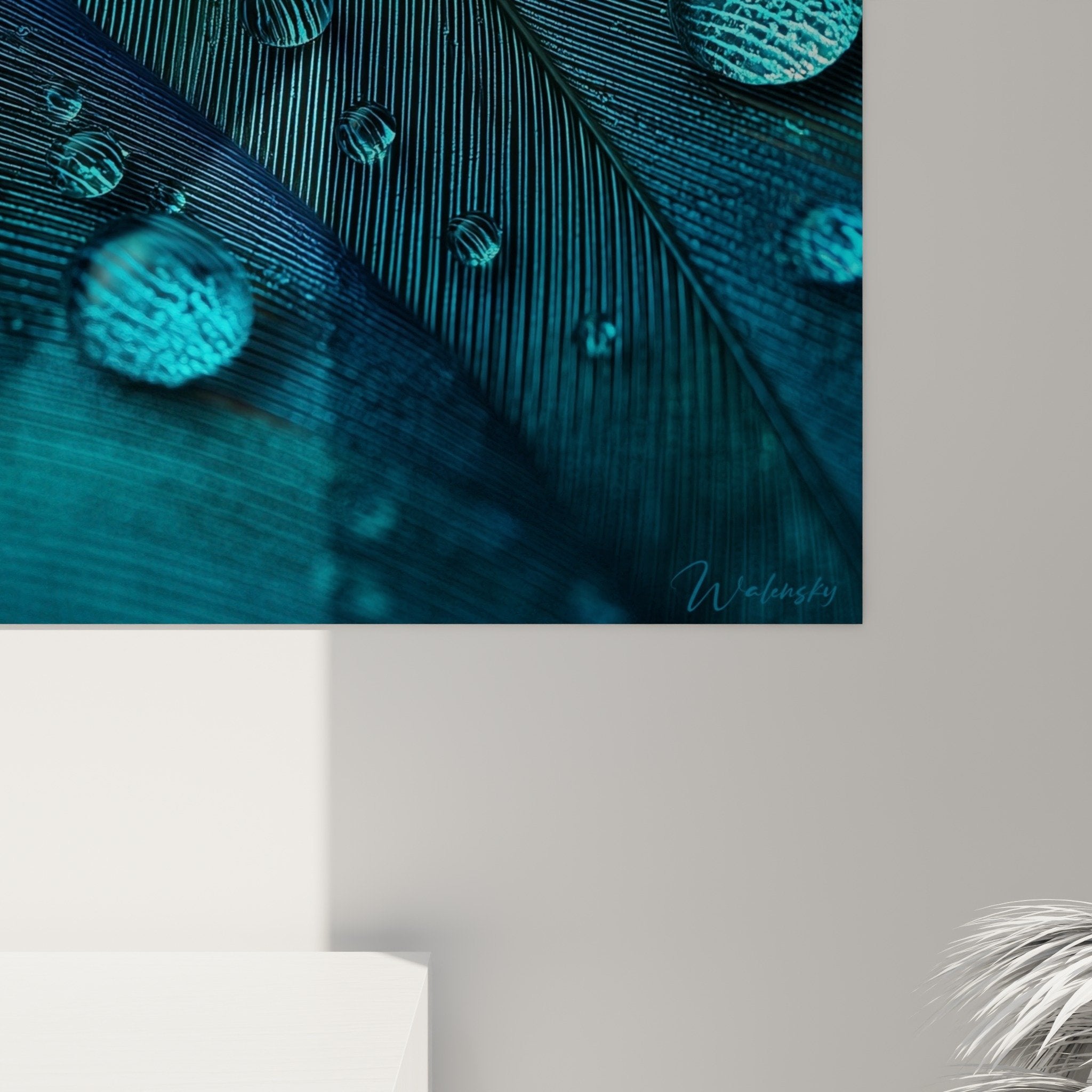 Full view turquoise feather aquatic painting modern interior decoration nature zen