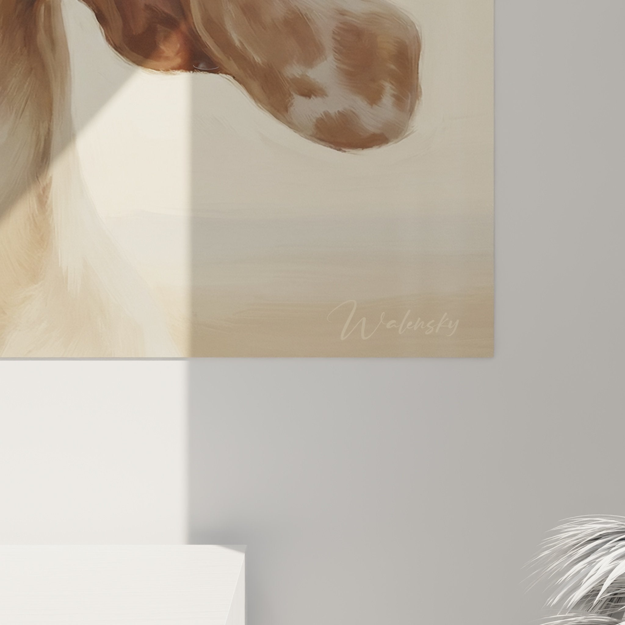 Vista generale quadro Pointer Inglese contemplativo, stile artistico classico con palette dorata
