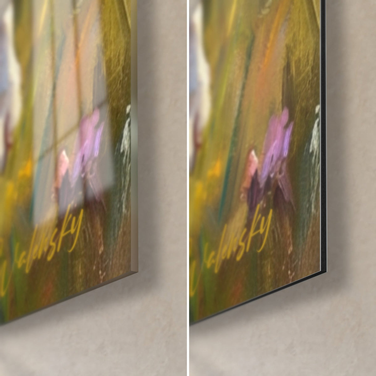 Schilderij kleine pointer met bruine oren, rechtsonder hoek in glanzend acrylglas en mat zwart Dibond-aluminium, 3 mm dikte