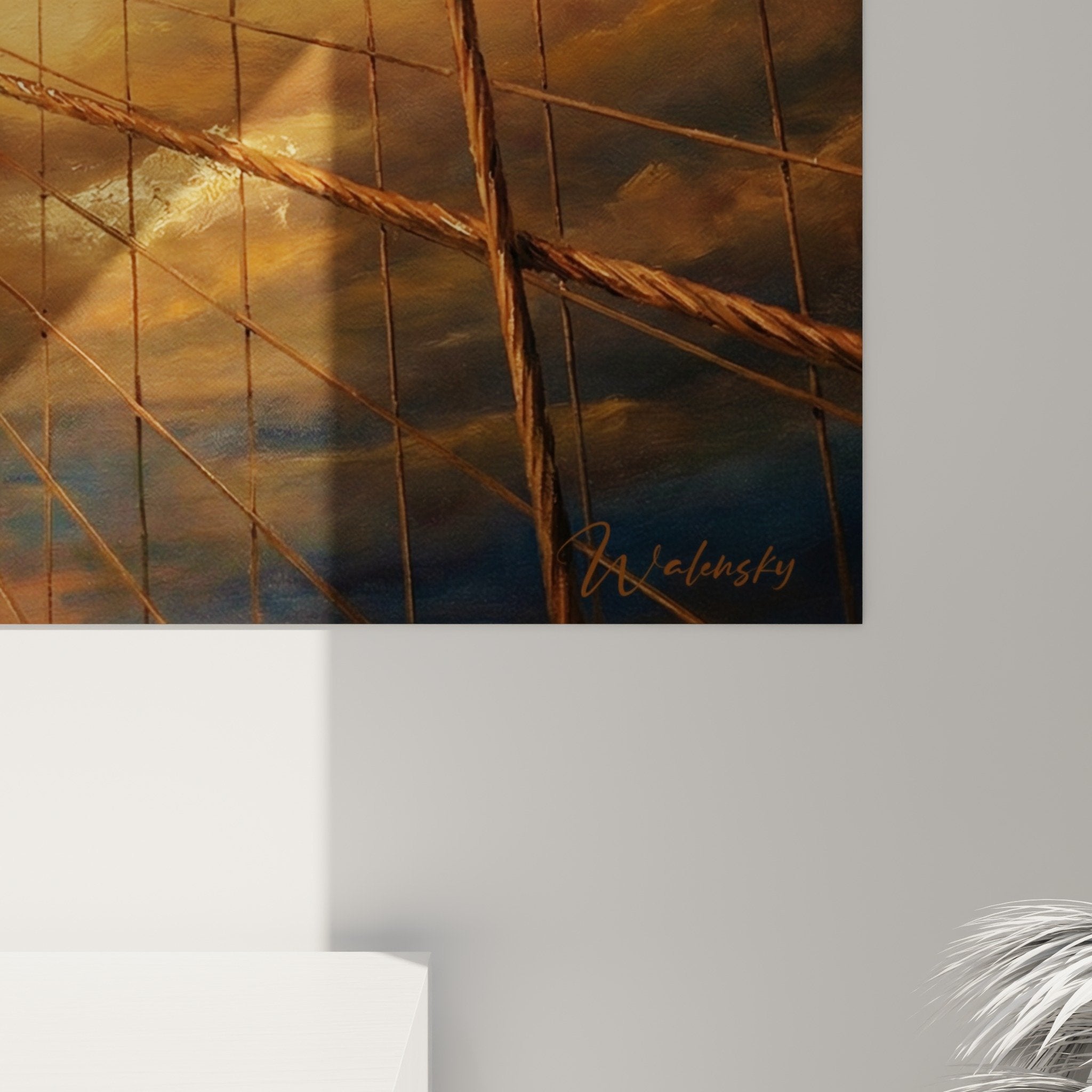 Vue ensemble tableau pont dore decoration salon ambiance industrielle moderne Brooklyn