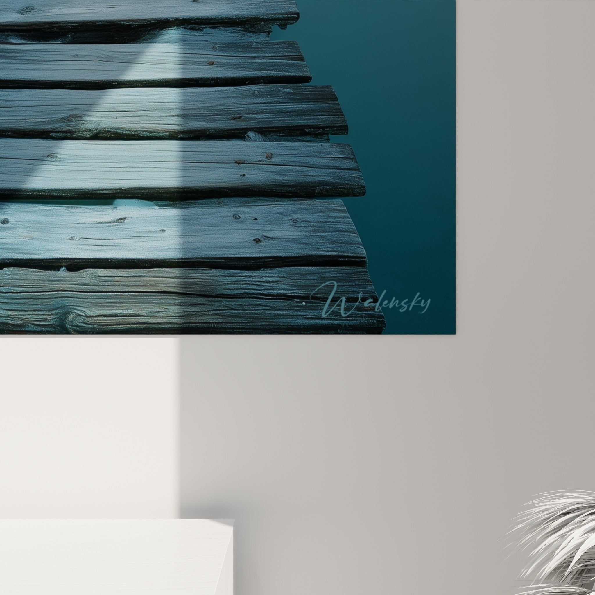 Full view misty pier blue gray canvas interior decoration zen Feng shui North Water
