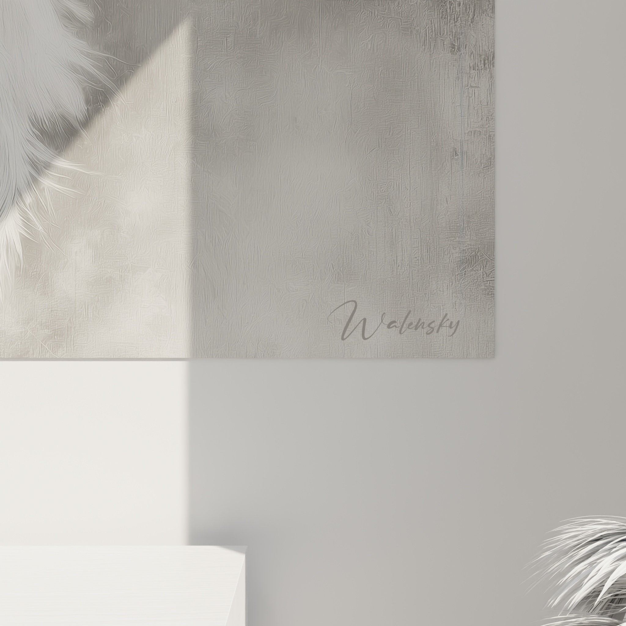 Vue ensemble tableau portrait chien noir blanc decoration interieur moderne Cairn Terrier