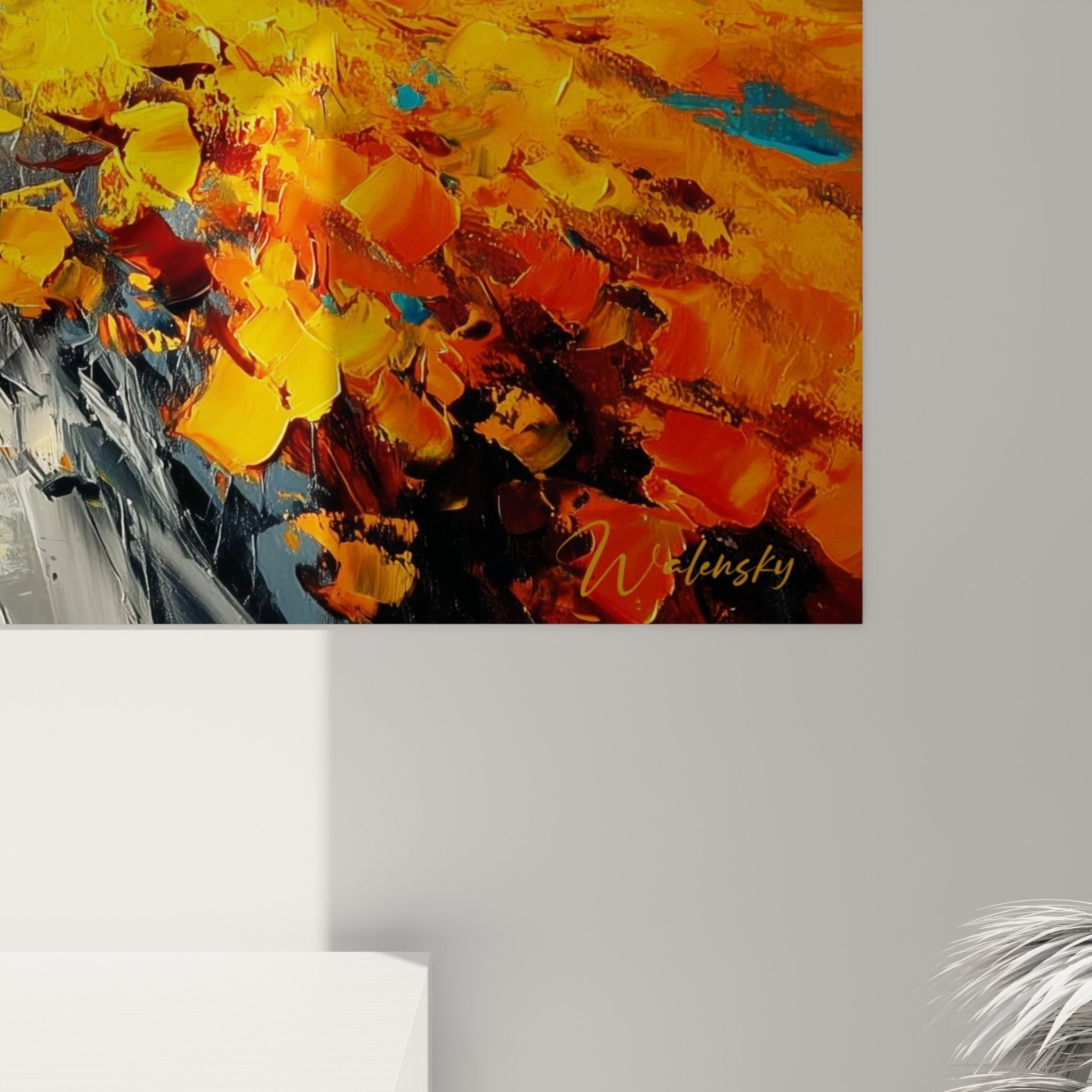 full view wildflower meadow painting with poppies rural path interior decoration provençal style