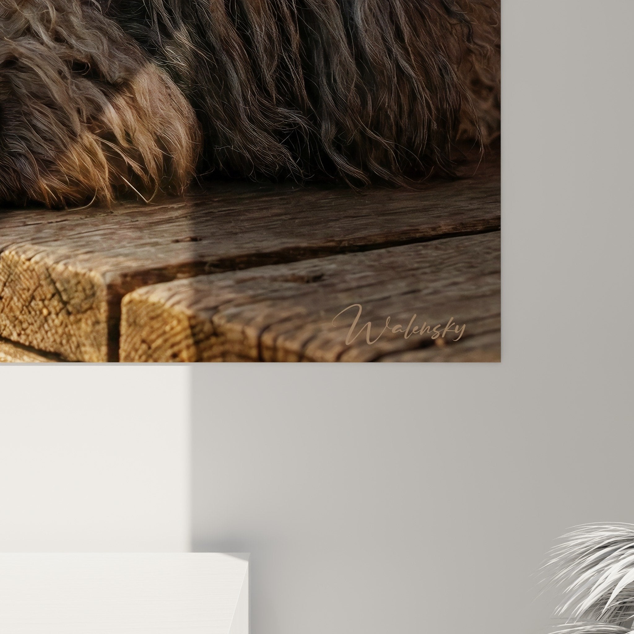 Vue ensemble tableau Puli chien terrasse bois decoration interieur style campagne chic authentique