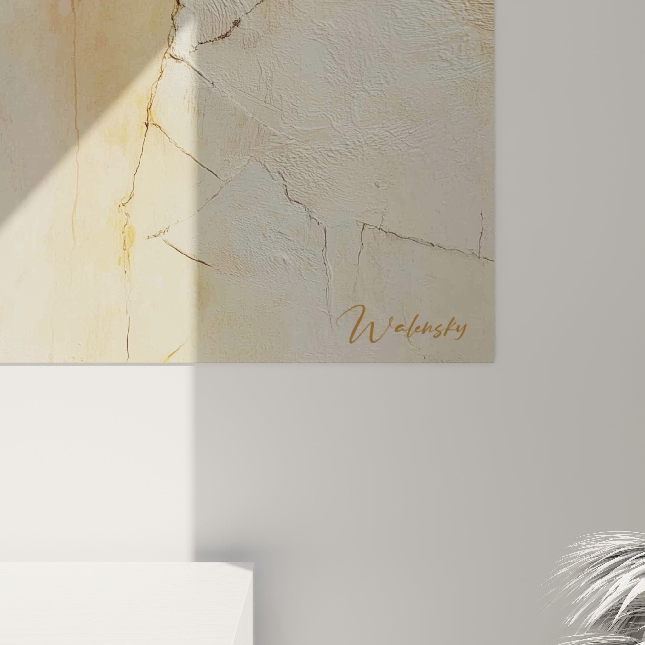 Vue ensemble tableau nuage précieux roses dorés feng shui sud-ouest terre décoration murale élégante
