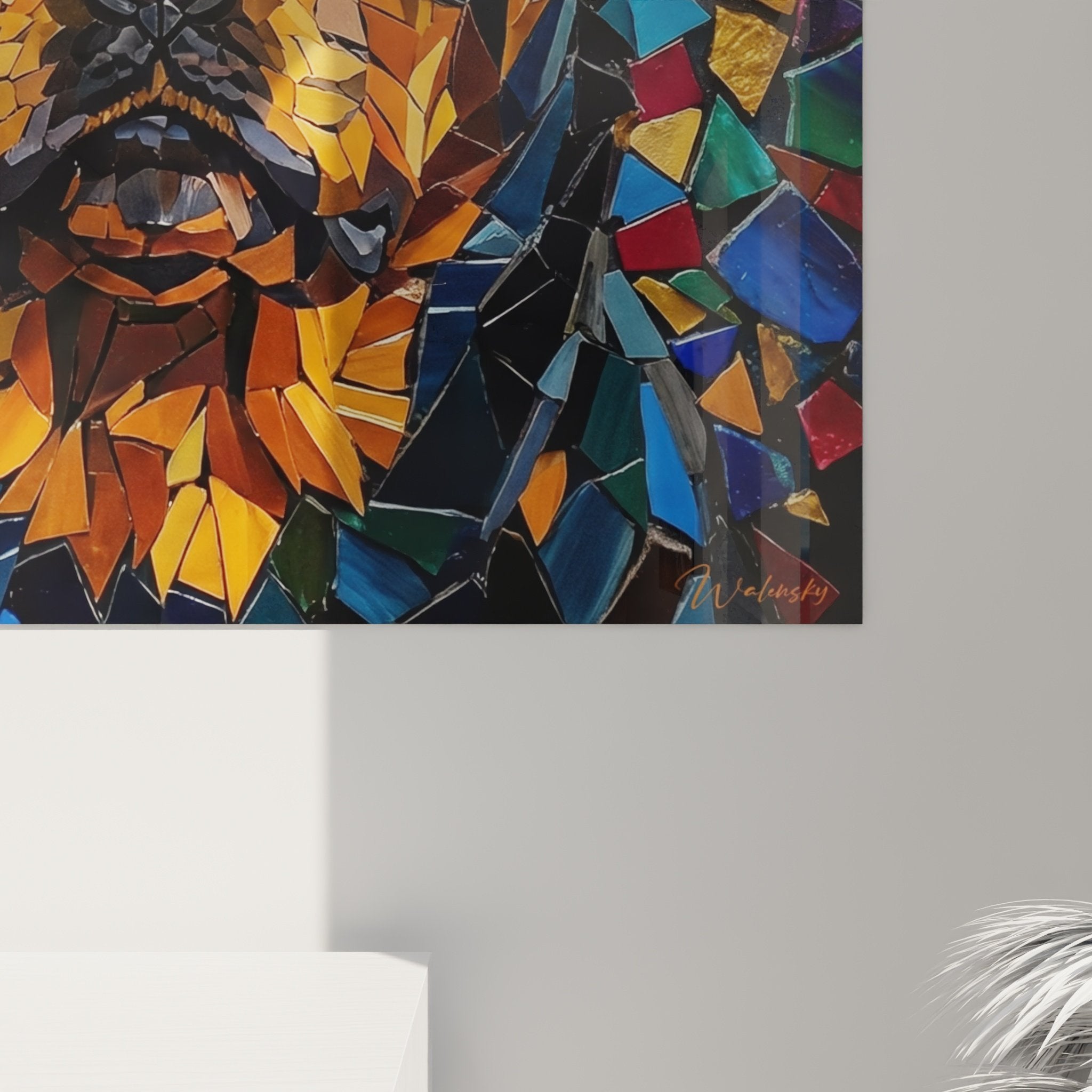 Vue ensemble tableau rottweiler mosaique coloree decoration interieur moderne art contemporain