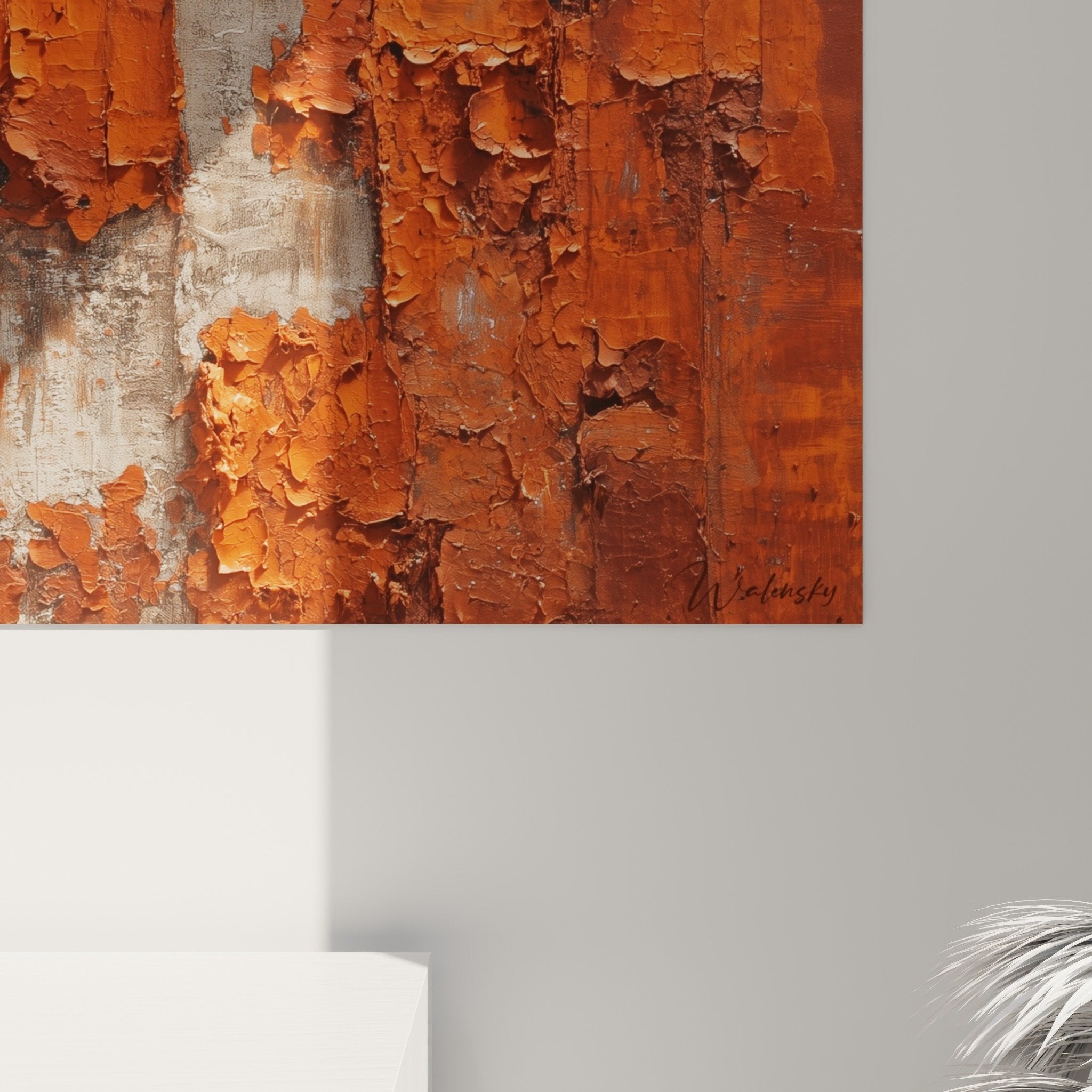 Full view red textured wall art mural interior decoration industrial style