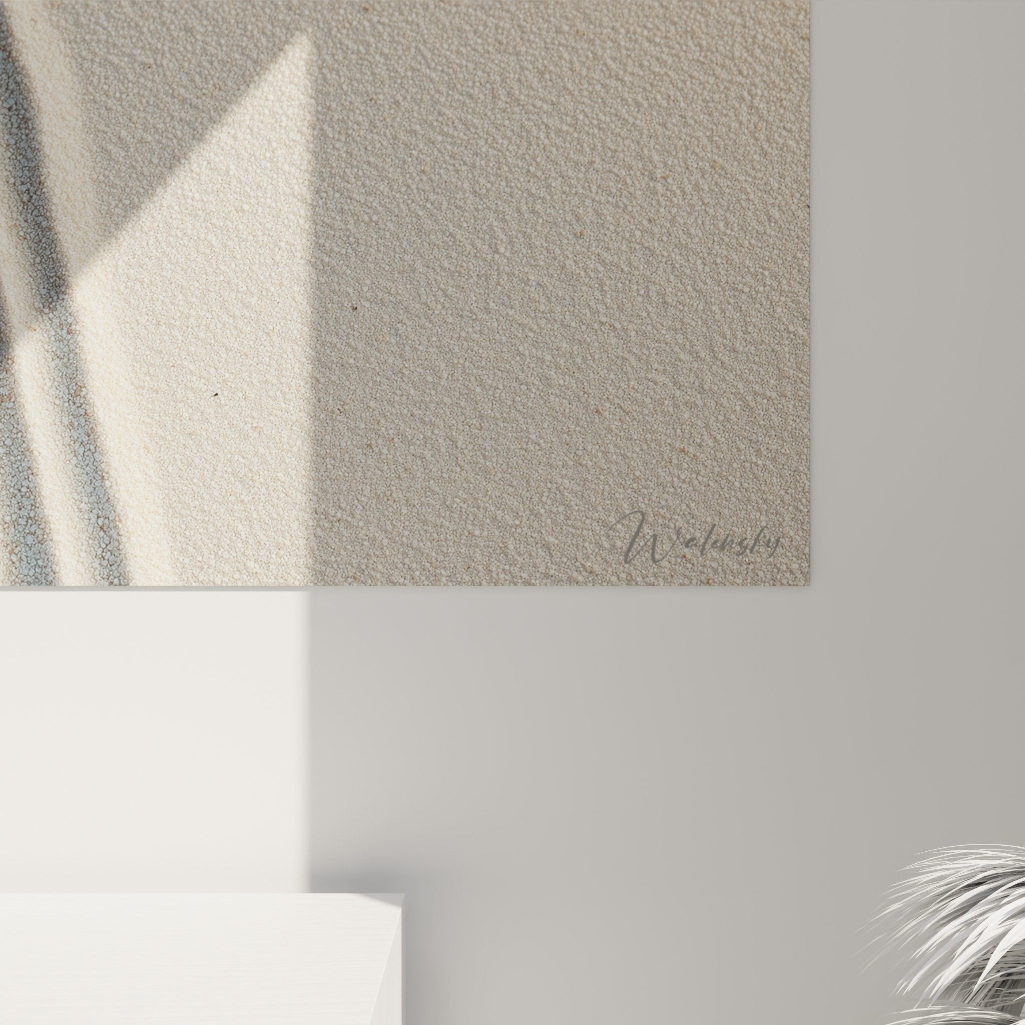 Vue ensemble tableau sable zen galets colores composition harmonieuse decoration murale