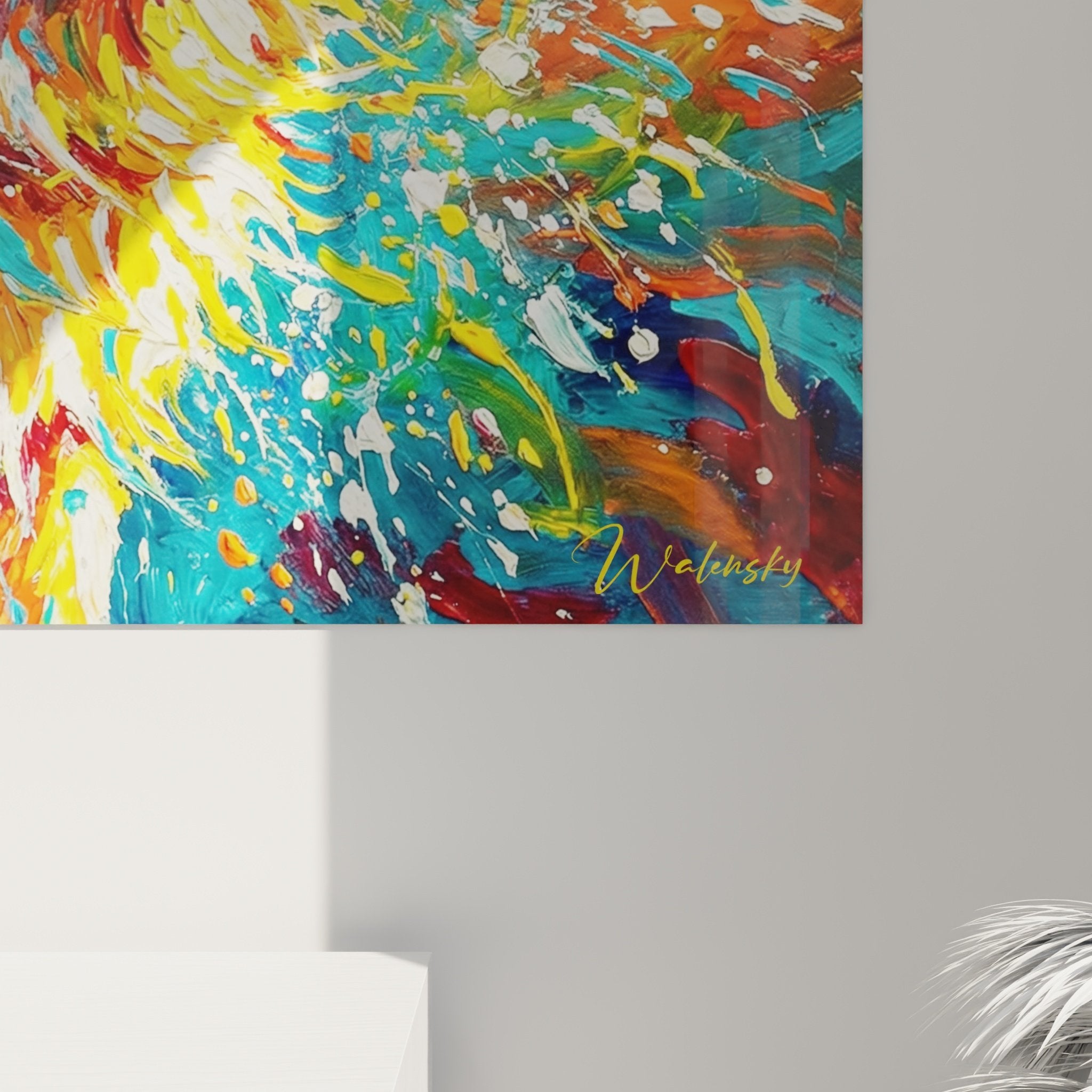 Vue ensemble tableau mural Samoyede art moderne decoration interieur couleurs vibrantes style artistique