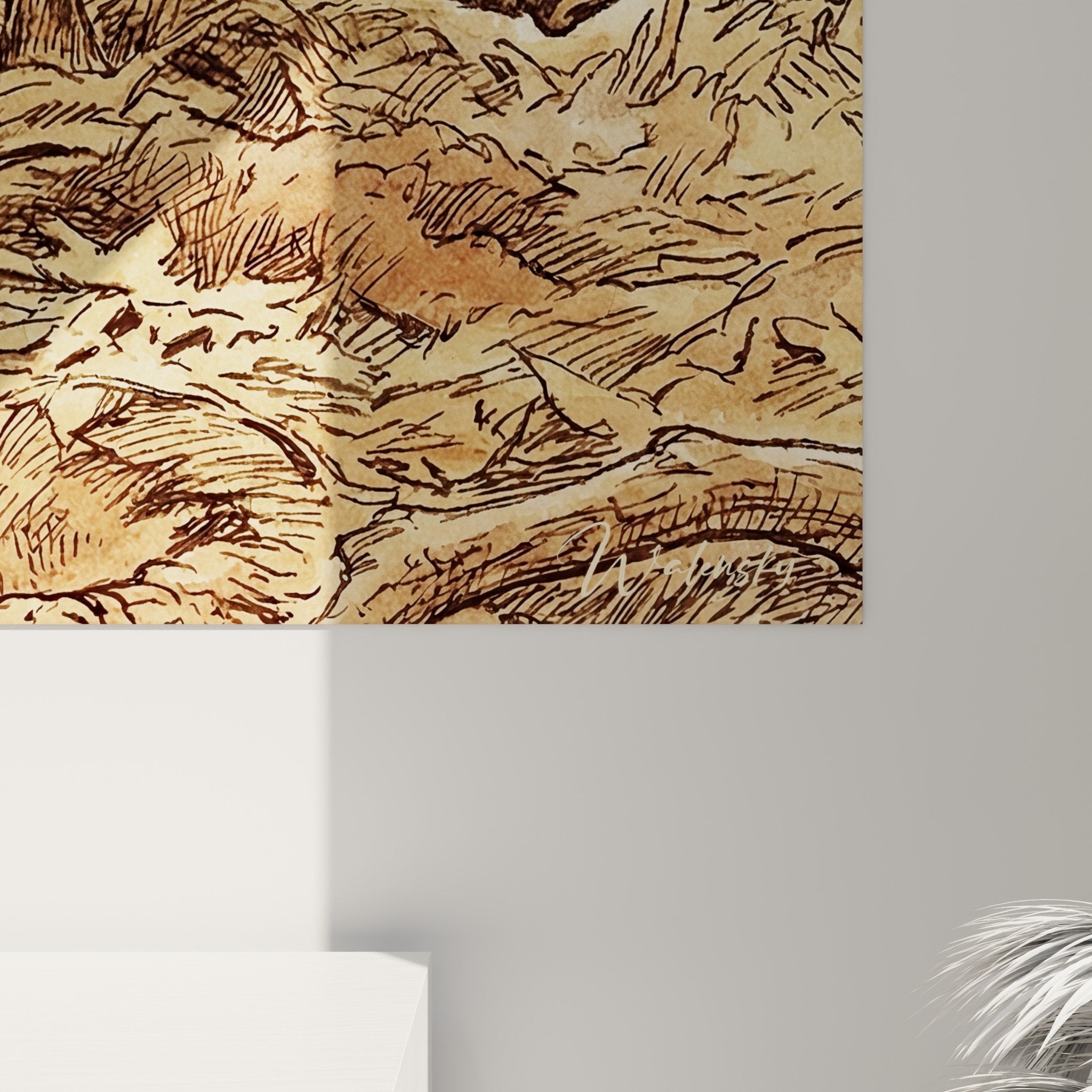 Boar forest painting overview earthy tones interior decoration authentic nature style warm ambiance