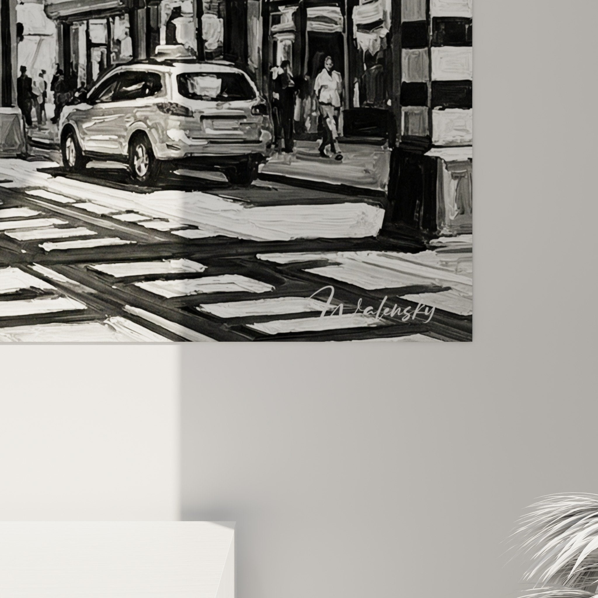 Vue ensemble tableau scene rue urbaine Bronx noir blanc dans salon contemporain