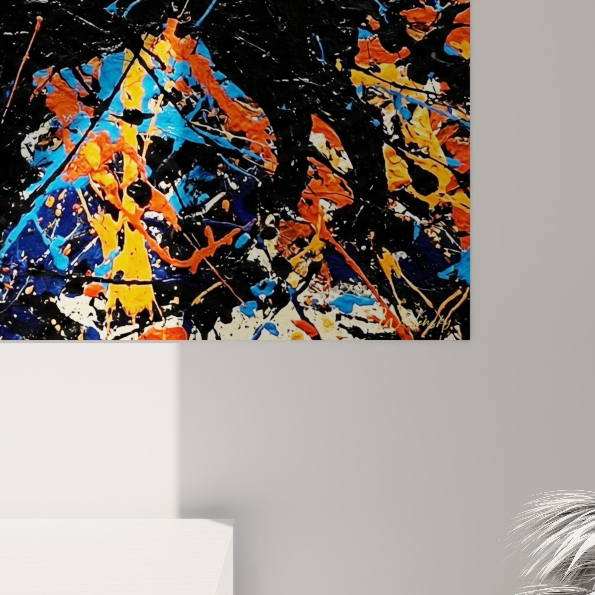 Vue ensemble tableau mural Schipperke art contemporain decoration interieur moderne coloré