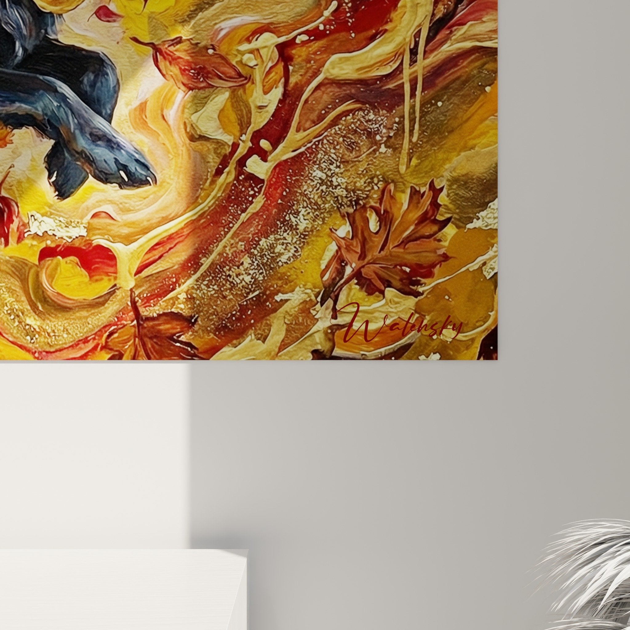 Vue ensemble tableau Schipperke feu automnal decoration interieur moderne art mural