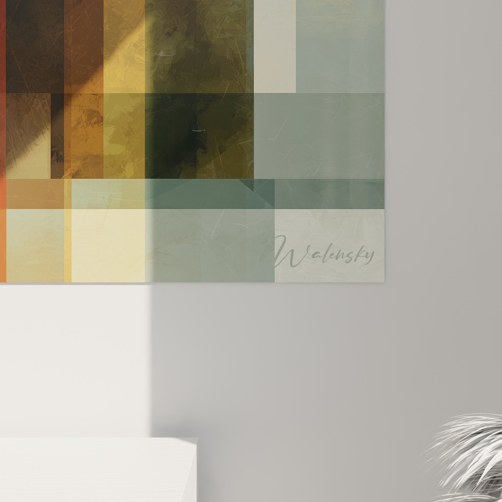 Vista d'insieme quadro schnauzer astratto geometrico decorazione murale salotto moderno arte contemporanea