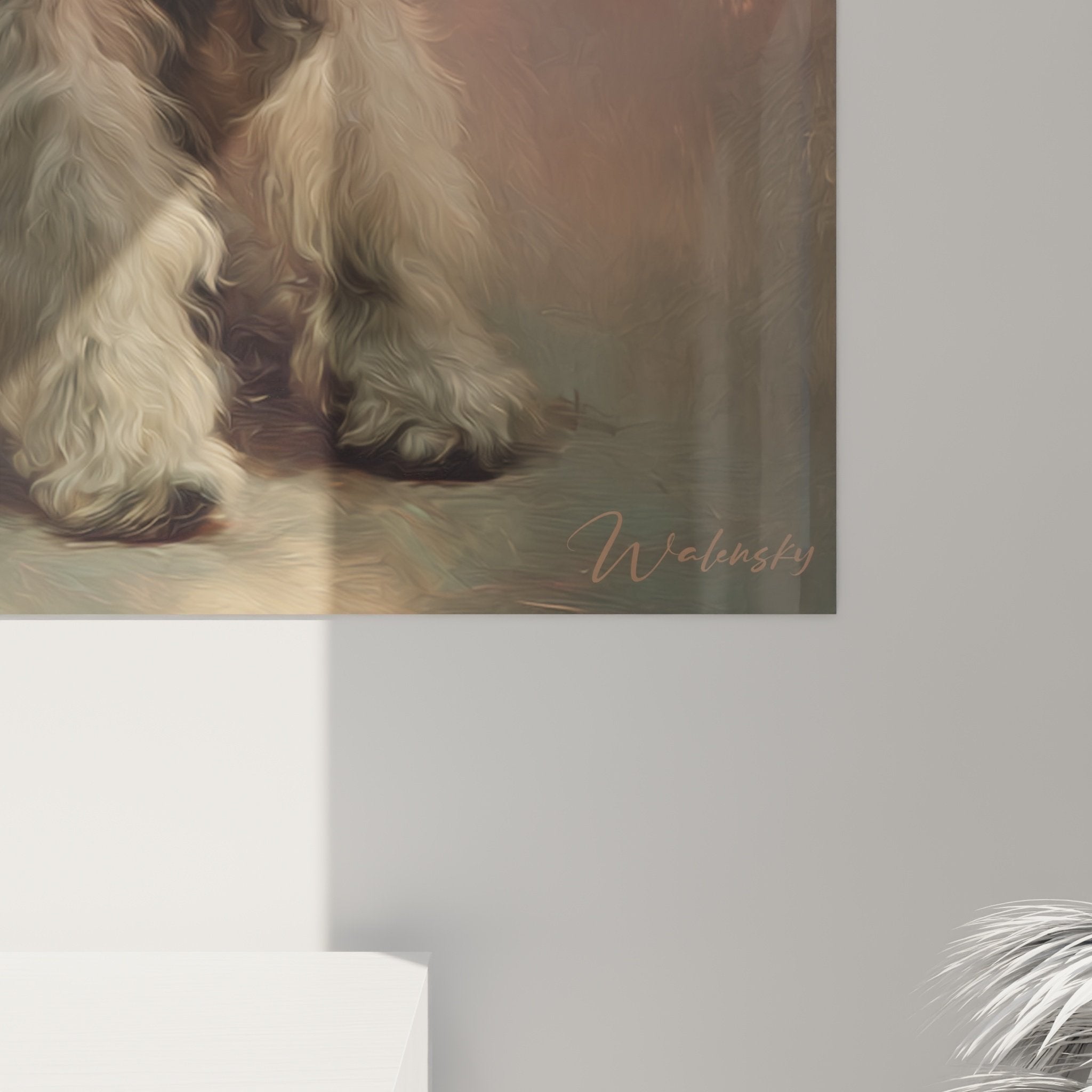 Vue ensemble tableau schnauzer majestueux decoration interieure art canin