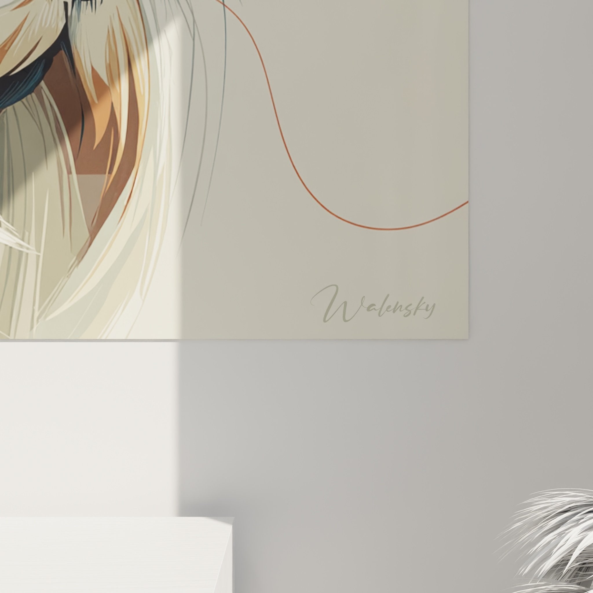 vue ensemble tableau schnauzer contemporain salon decoration murale tons bleu gris