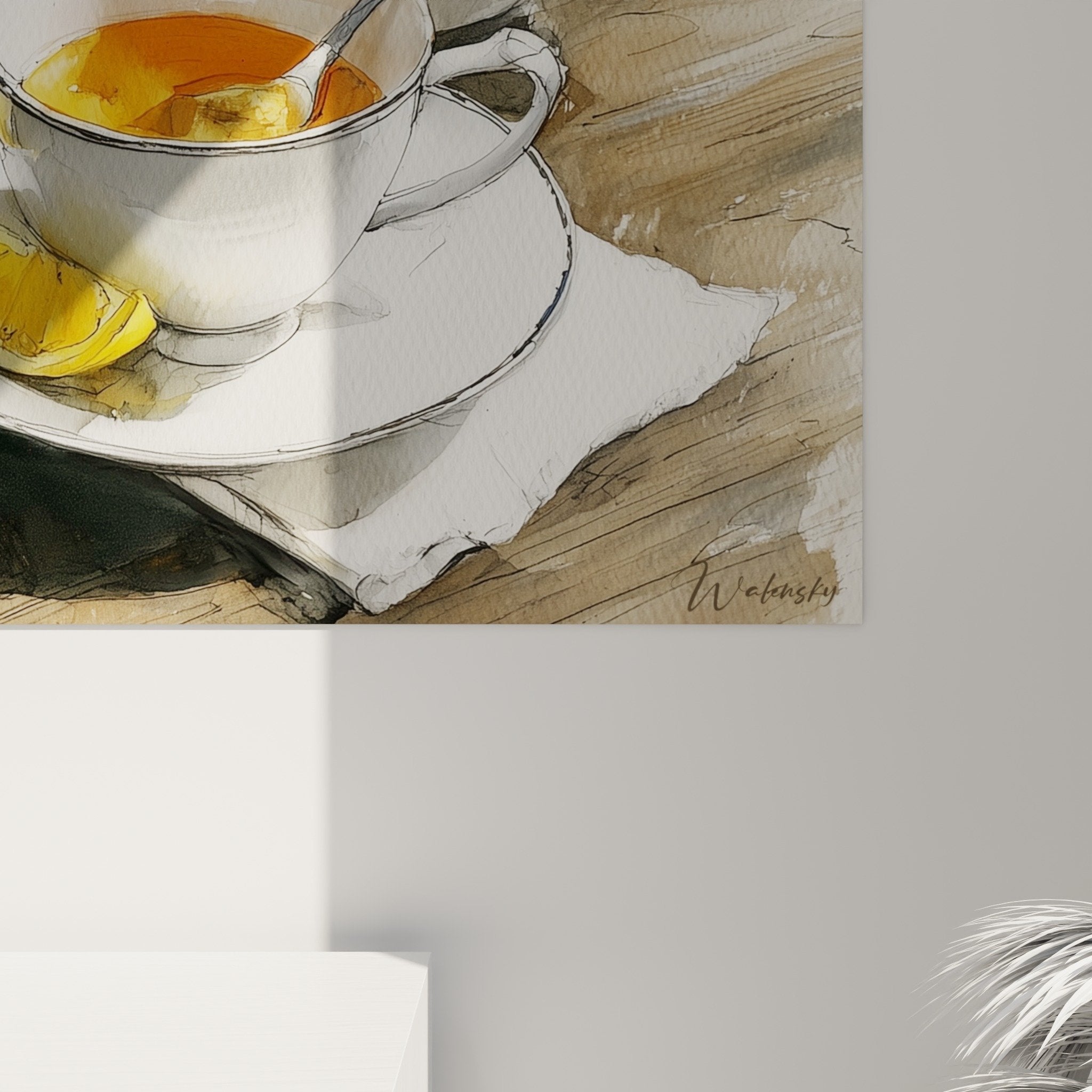 vue ensemble aquarelle service the japonais mur decoration interieur zen