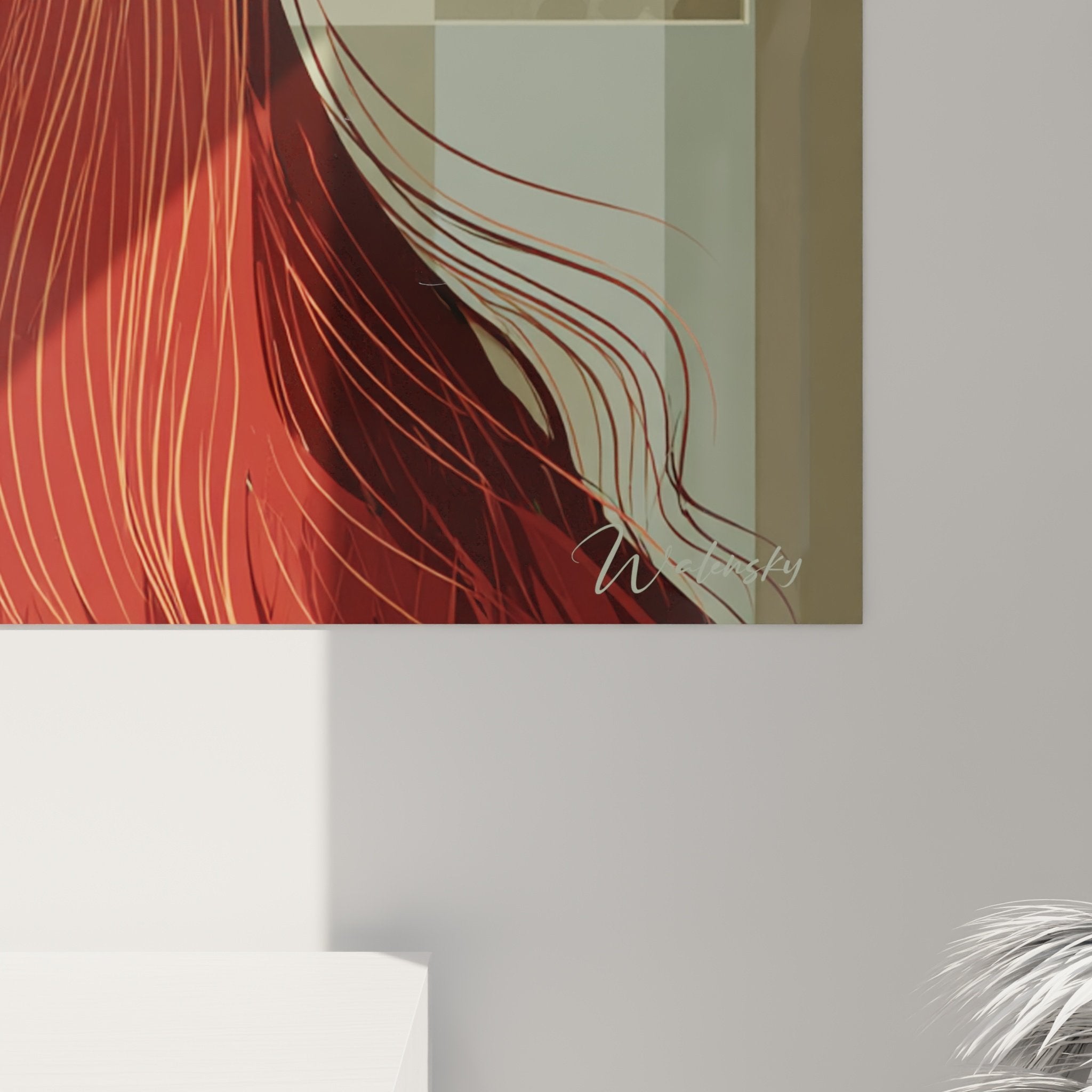 Vue ensemble tableau setter irlandais composition geometrique arriere plan formes ocre beige