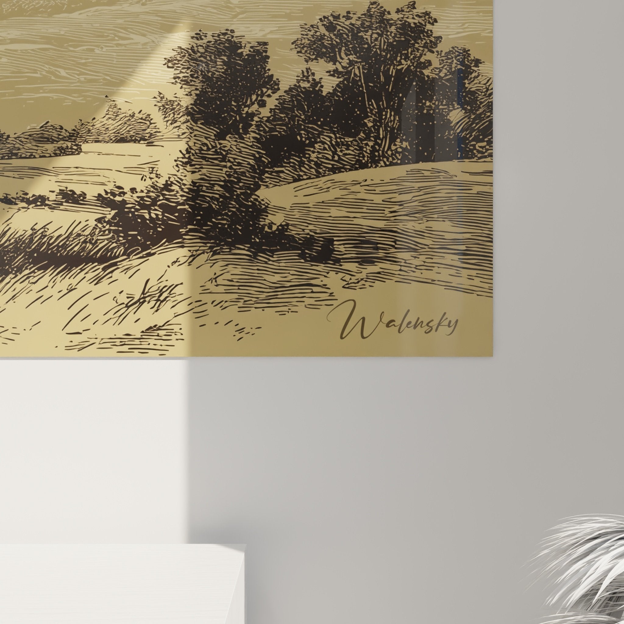 Vue ensemble tableau setter irlandais salon decoration murale art animalier style vintage tons naturels