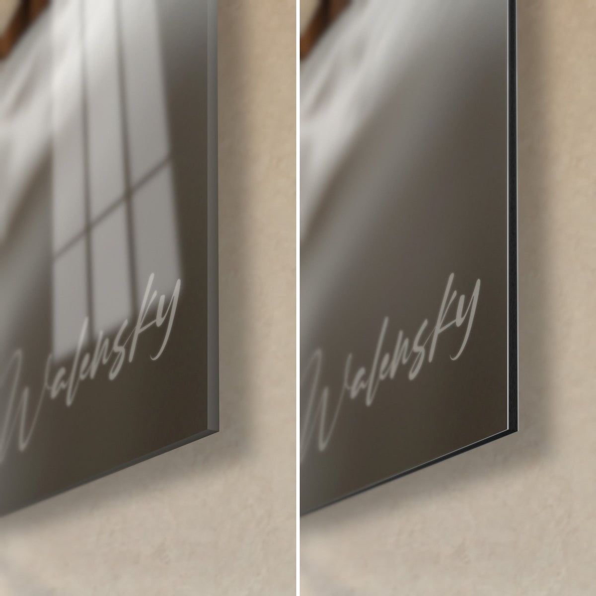 Πίνακας κουτάβι shar-pei κόκκινο, κάτω δεξιά γωνία: γυαλιστερό ακρυλικό γυαλί με αντανακλάσεις και ματ γκρι αλουμίνιο Dibond, πάχος 3 mm