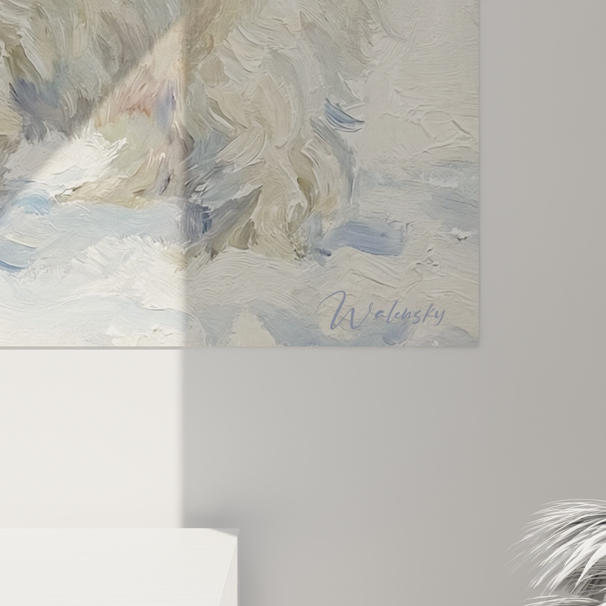 Vue ensemble tableau Shih Tzu beige blanc decoration interieur chien peinture artistique