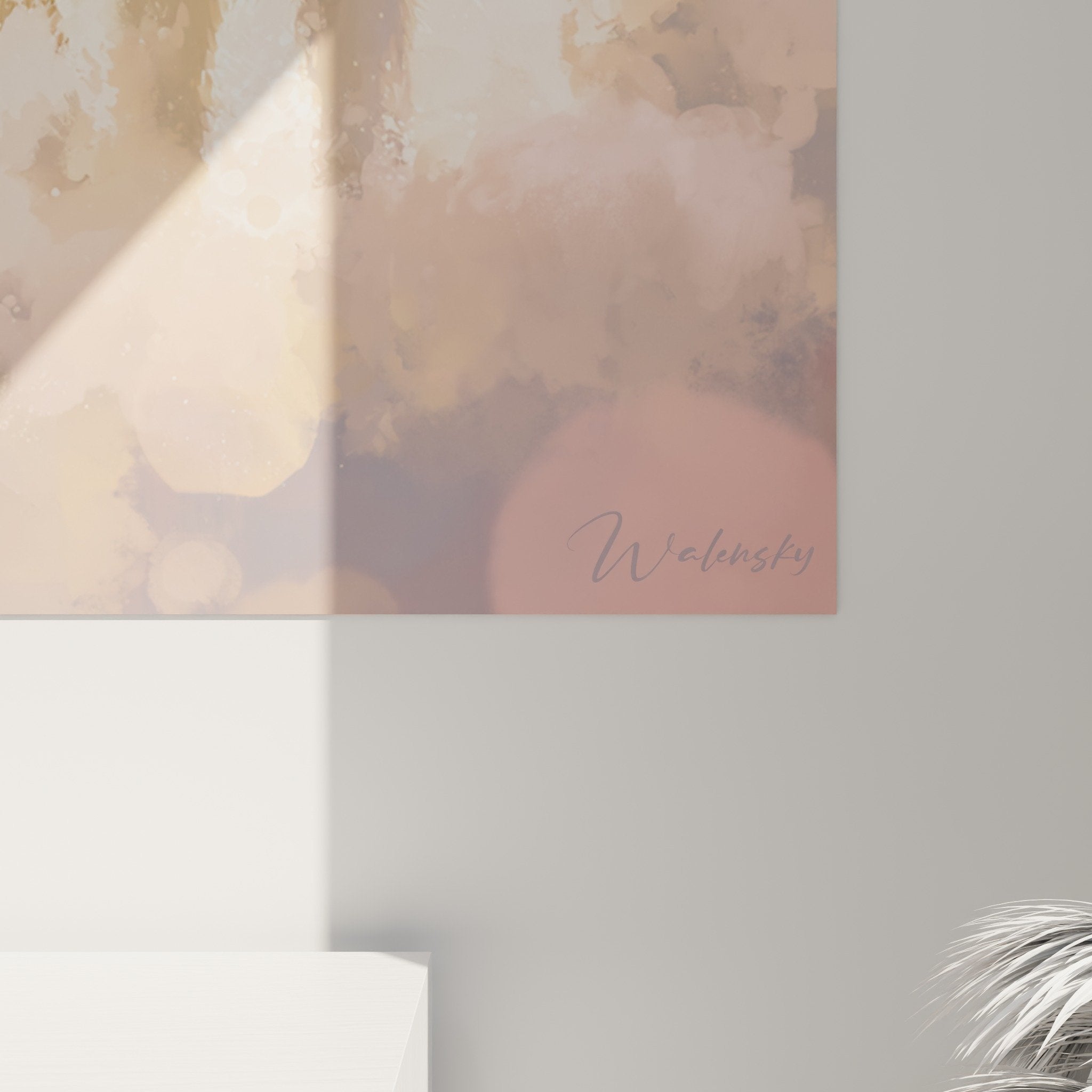 Vue ensemble tableau mural Spitz Japonais atmosphère dorée décoration intérieur moderne