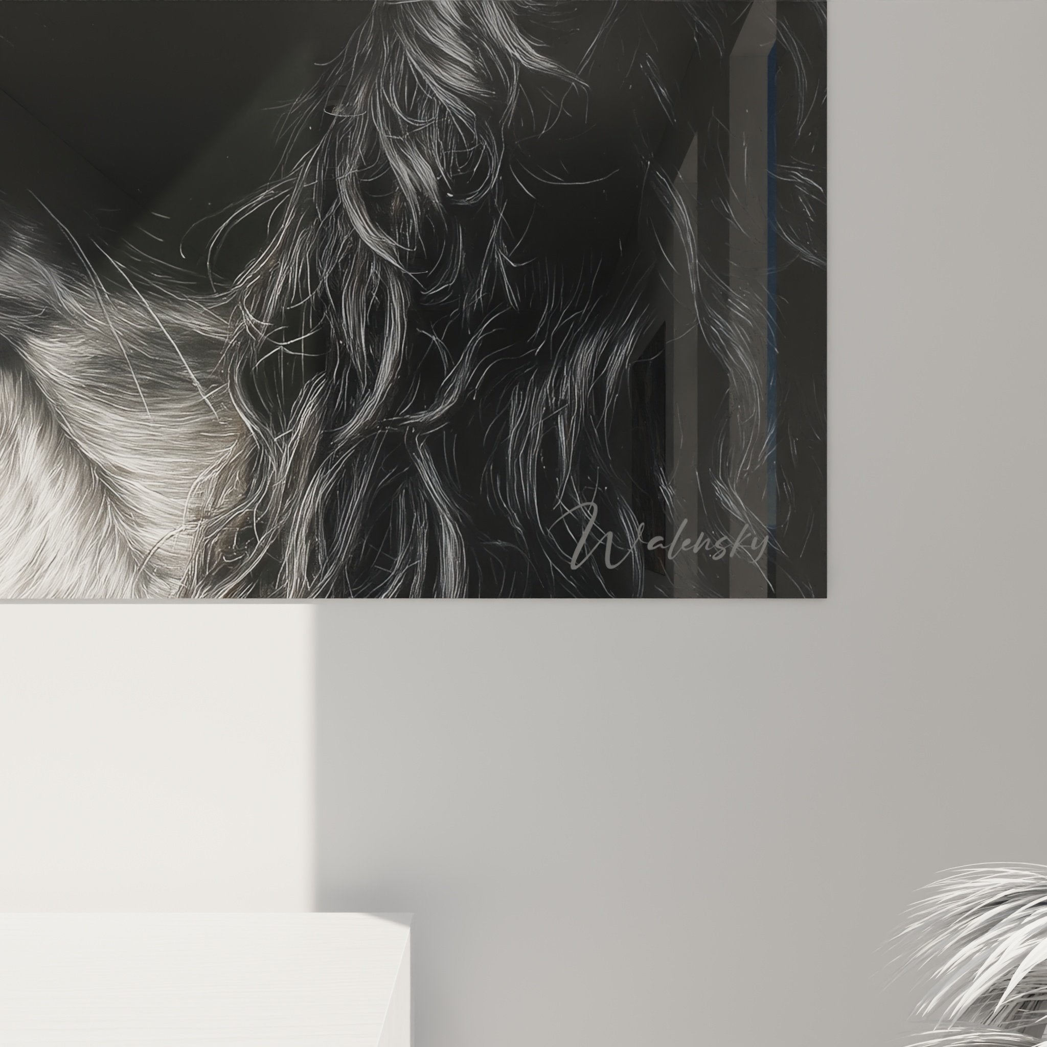 vue ensemble tableau springer anglais salon decoration interieur portrait chien elegance murale