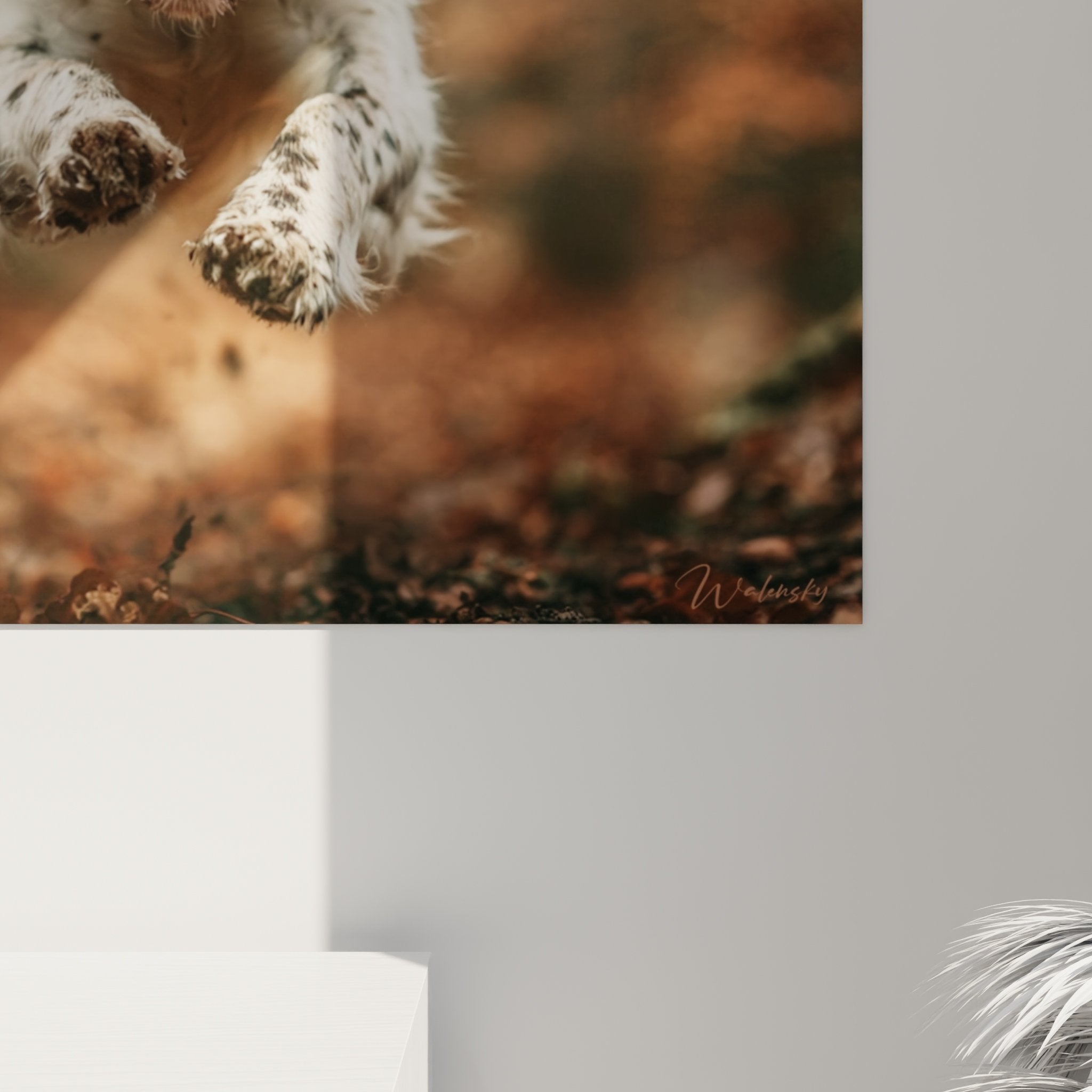 Vue ensemble tableau Springer Anglais bond spectaculaire decoration interieur cadre mural chien