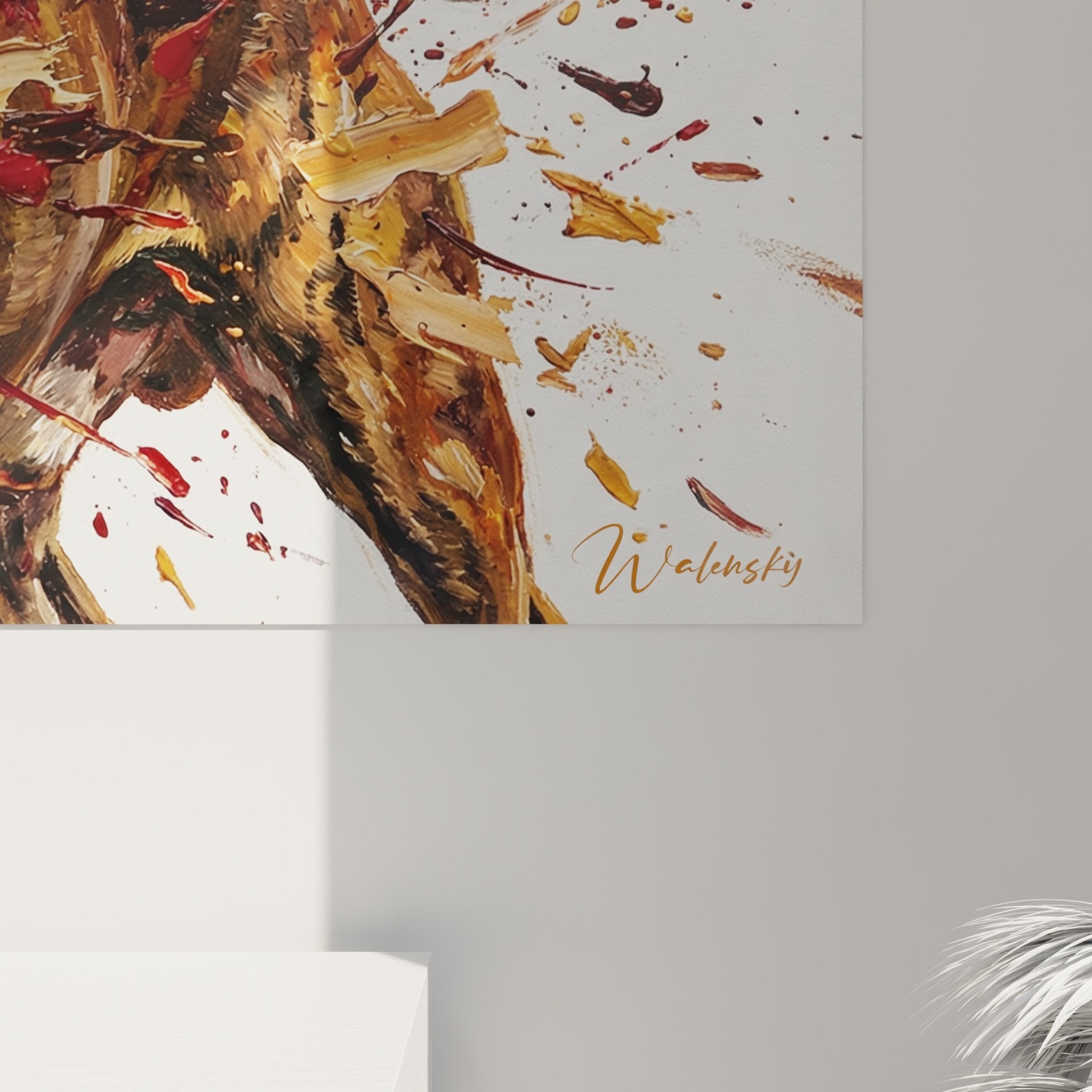 Vue ensemble tableau Staffordshire Bull Terrier art moderne eclaboussures couleur decoration interieur
