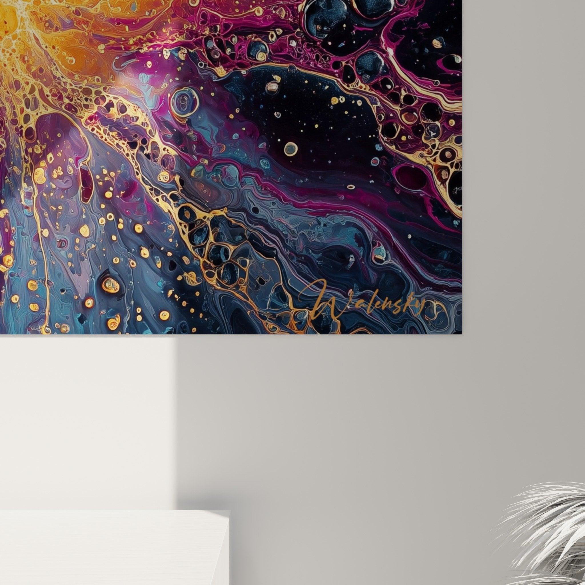 Stellar orange blue wall art contemporary living room feng shui southeast wood interior decoration
