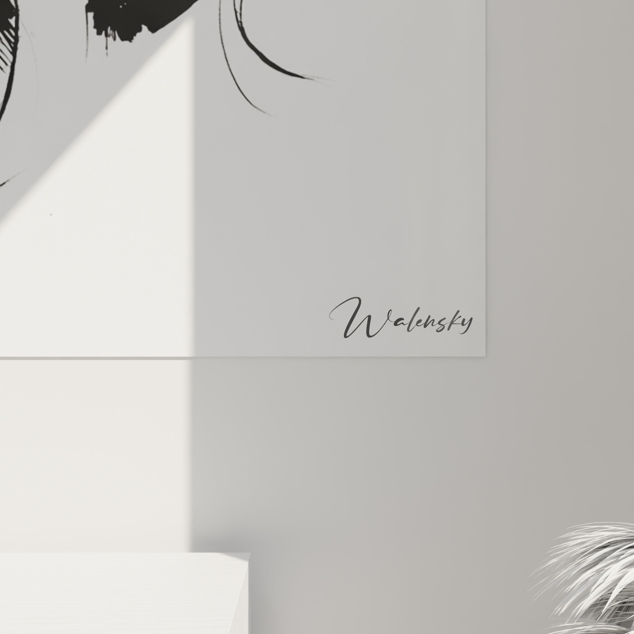 Full view of monochrome dachshund artwork in contemporary interior, refined animal wall art