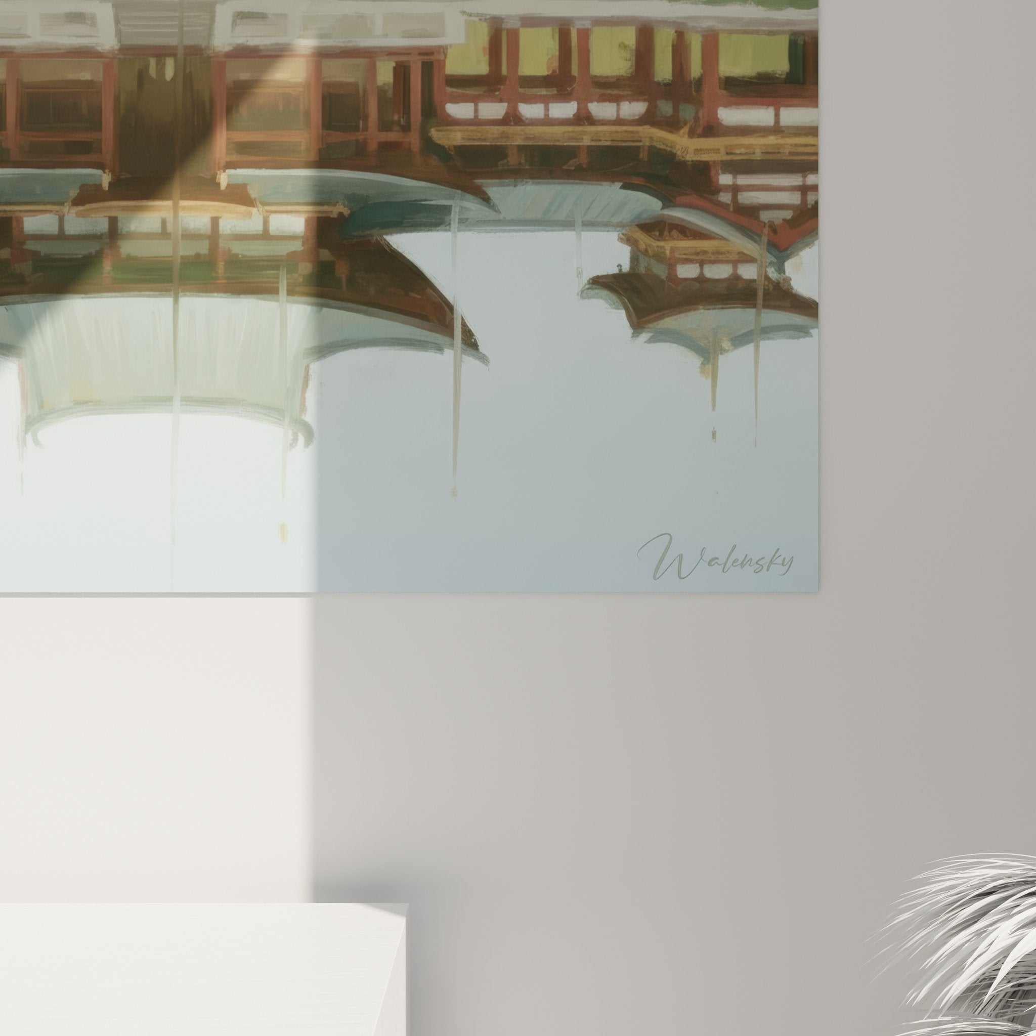 Gesamtansicht Gemälde buddhistische Tempel Wasserspiegel Dekoration orientalische Zen-Kunst