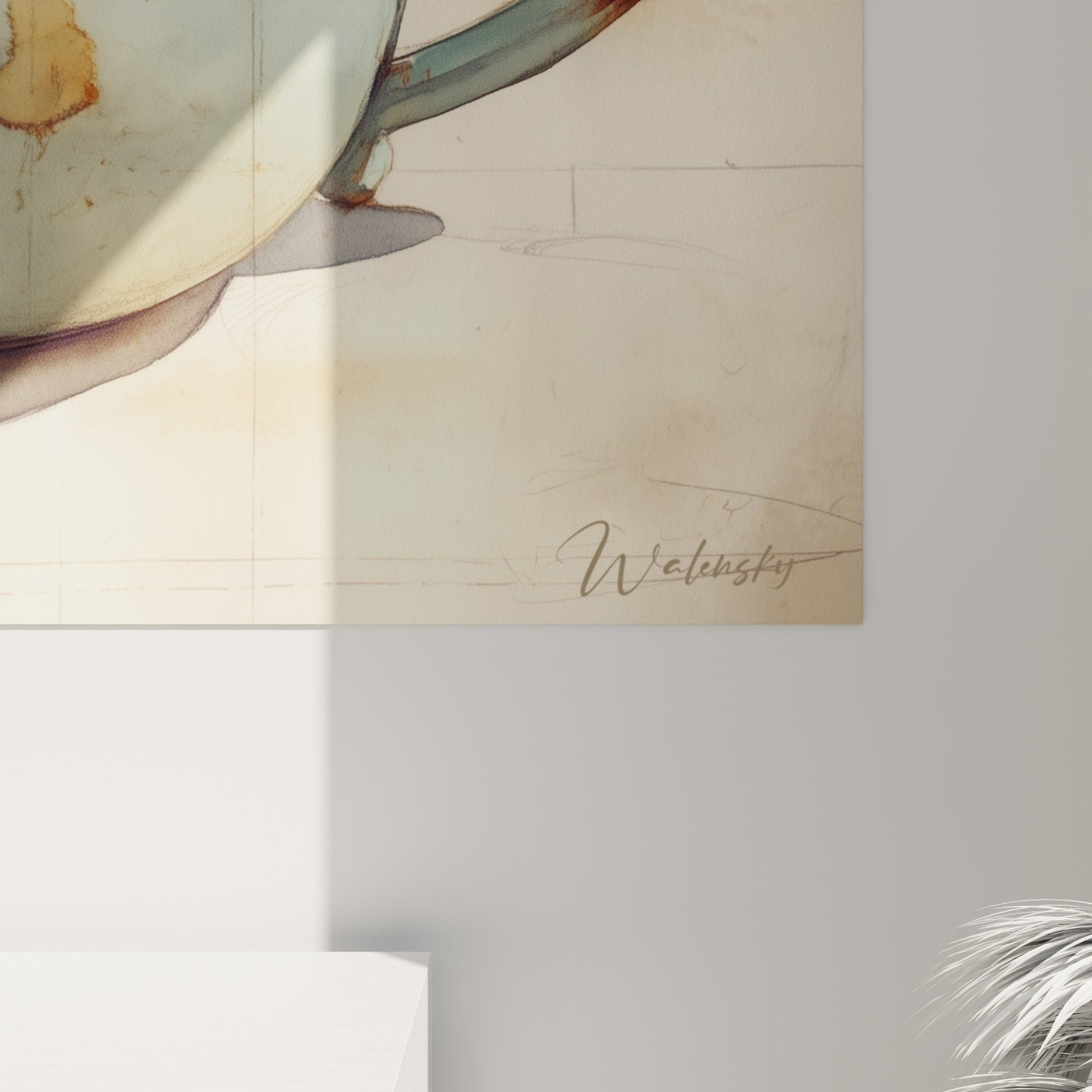 Vue ensemble tableau théière japonaise aquarelle décoration murale art oriental zen