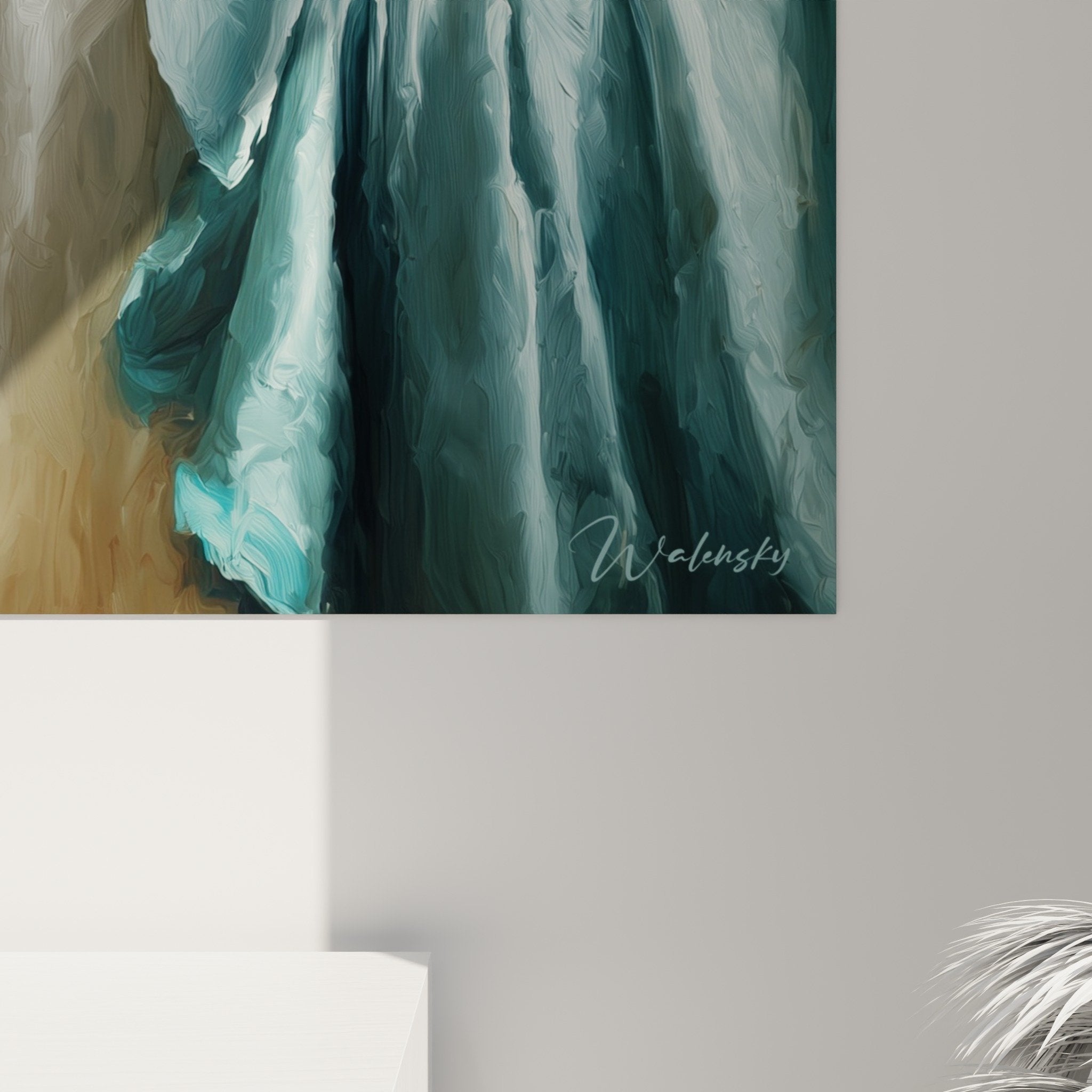 Overall view wall art still life Japanese teapot living room elegant decoration harmonious pastel tones