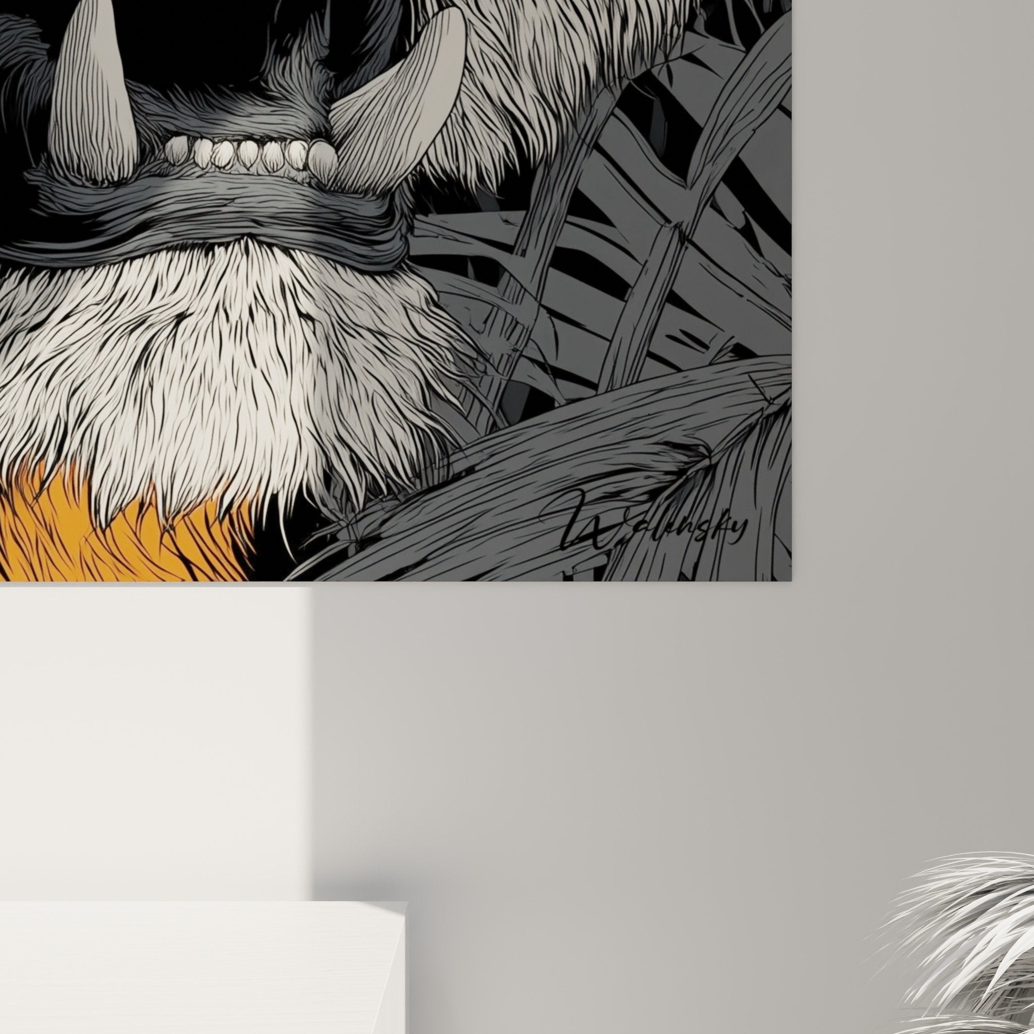 Tiger wall art orange painting modern living room interior design contemporary animal artwork