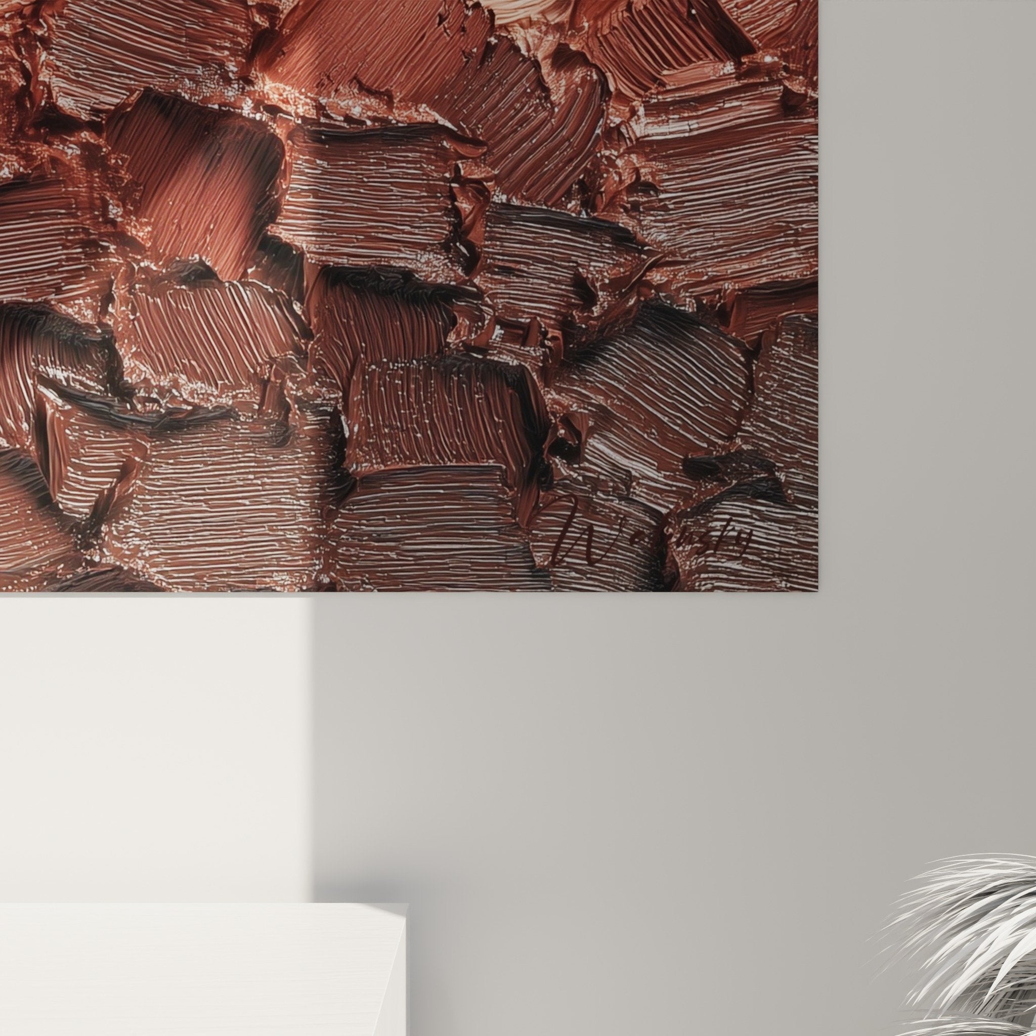 Full view of earth-toned wall art piece interior decoration modern feng shui design