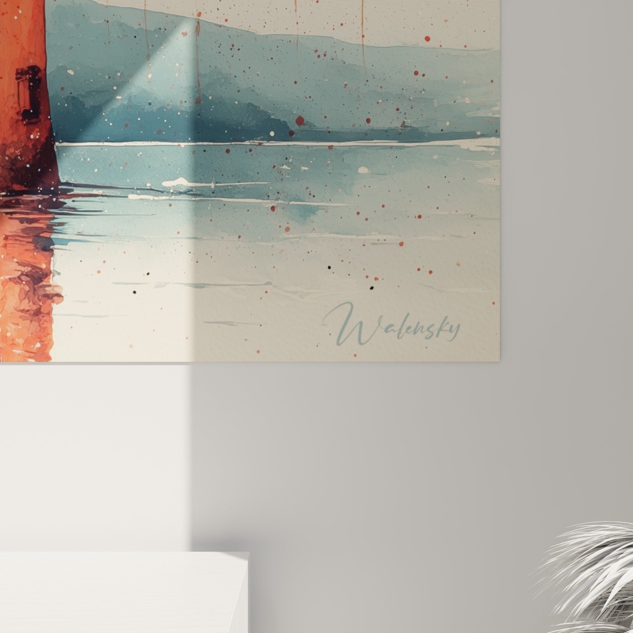 Gesamtansicht Torii-Gemälde Berg Fuji warme Farben Rot Orange japanische Wandkunst