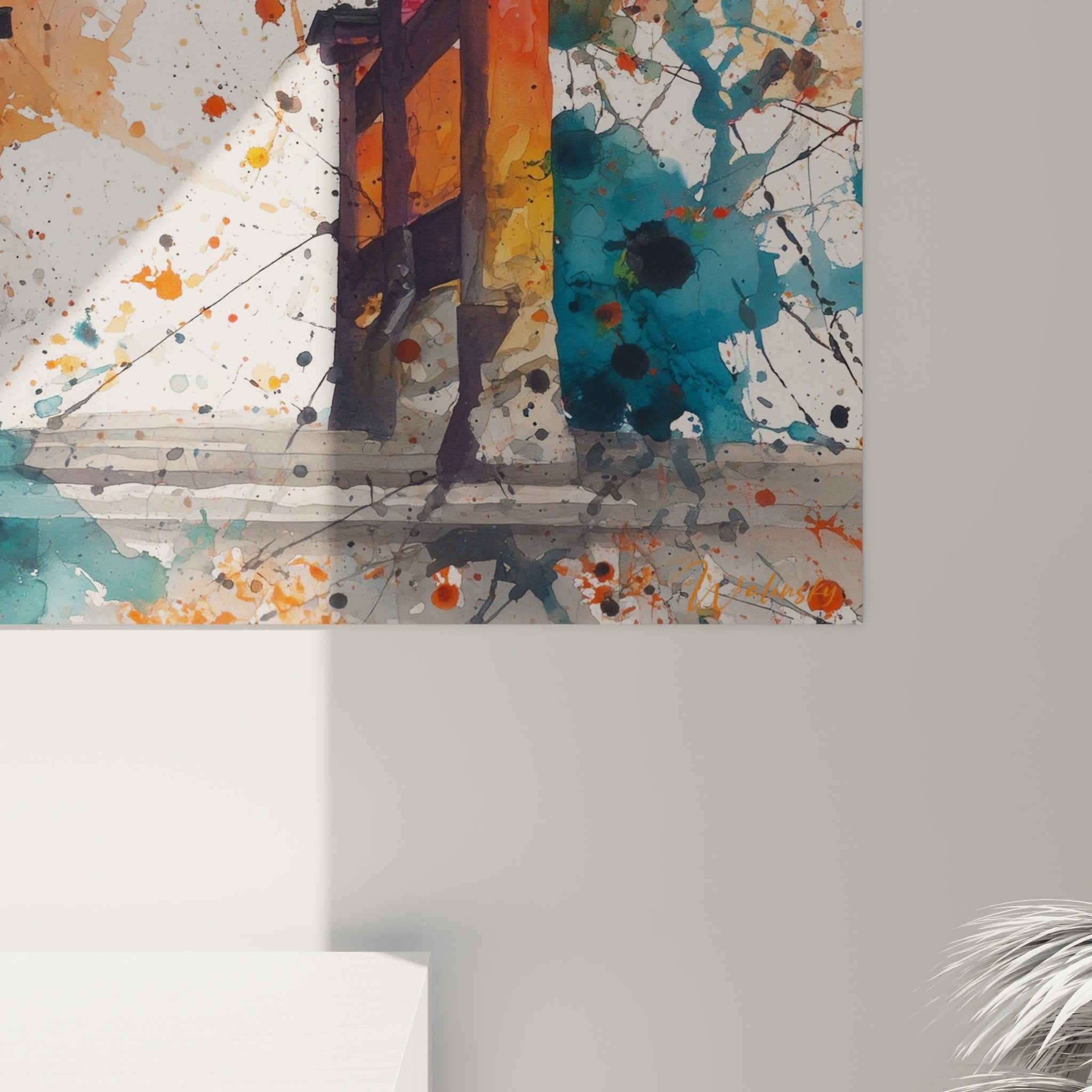 Gesamtansicht abstraktes Torii-Gemälde Wanddekoration modernes japanisches Kunstwerk explosive Farben