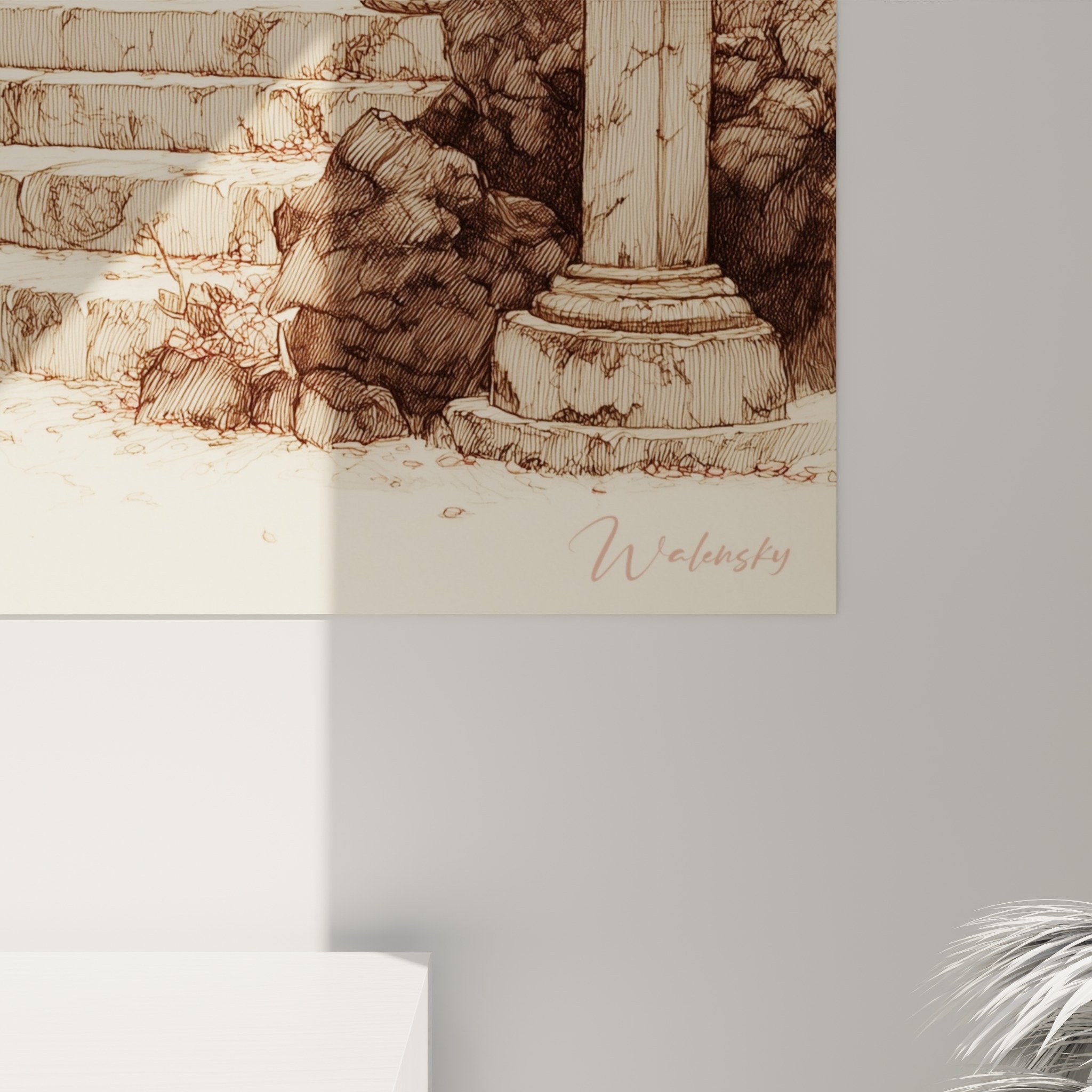 Overall view Japanese torii gate wall art mural decoration cherry red sepia cherry blossoms flowers zen