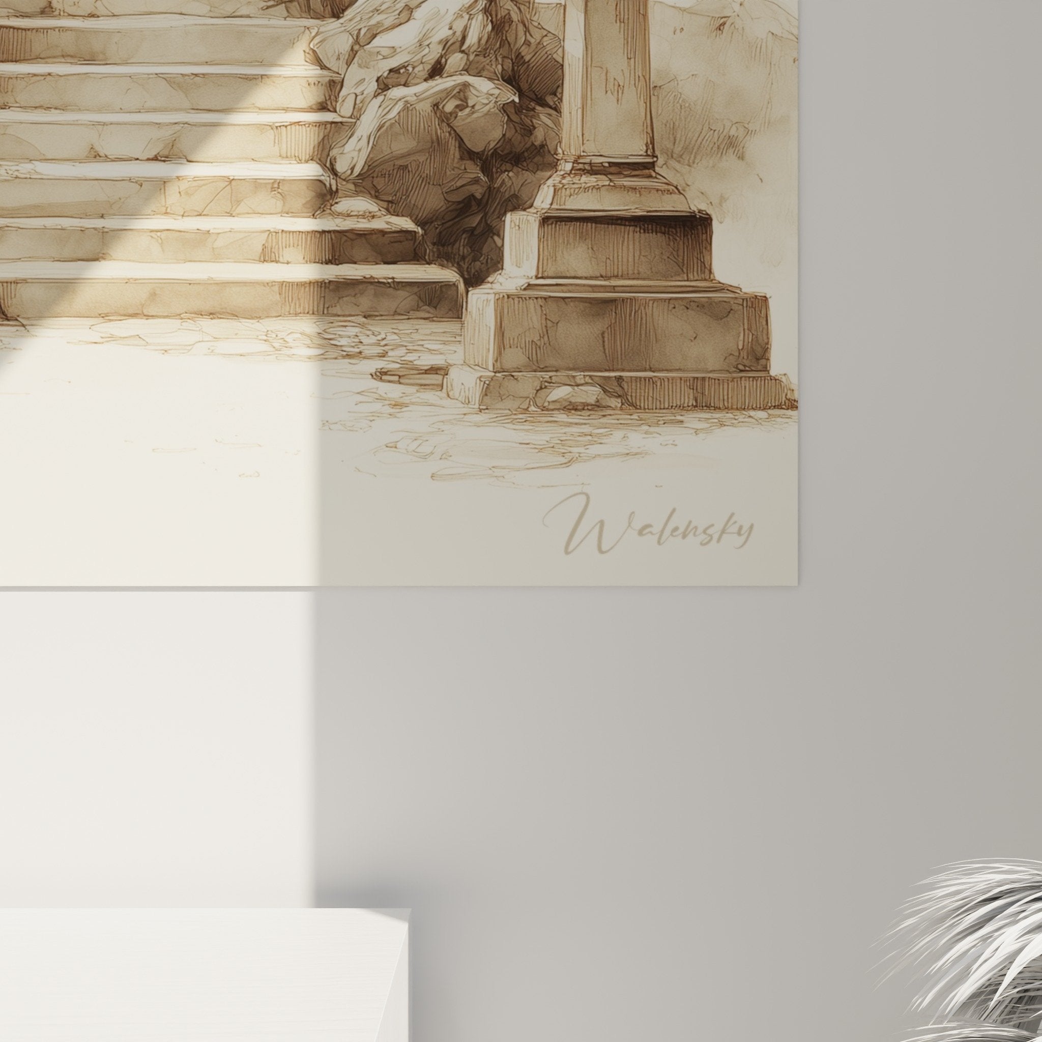 Overall view Japanese torii gate painting sepia pink wall art traditional nippon style decor